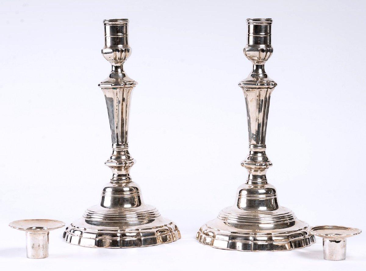 Pair Of Candlesticks, Silvered Bronze, 18th Century In Good Condition In Saint-Ouen, FR