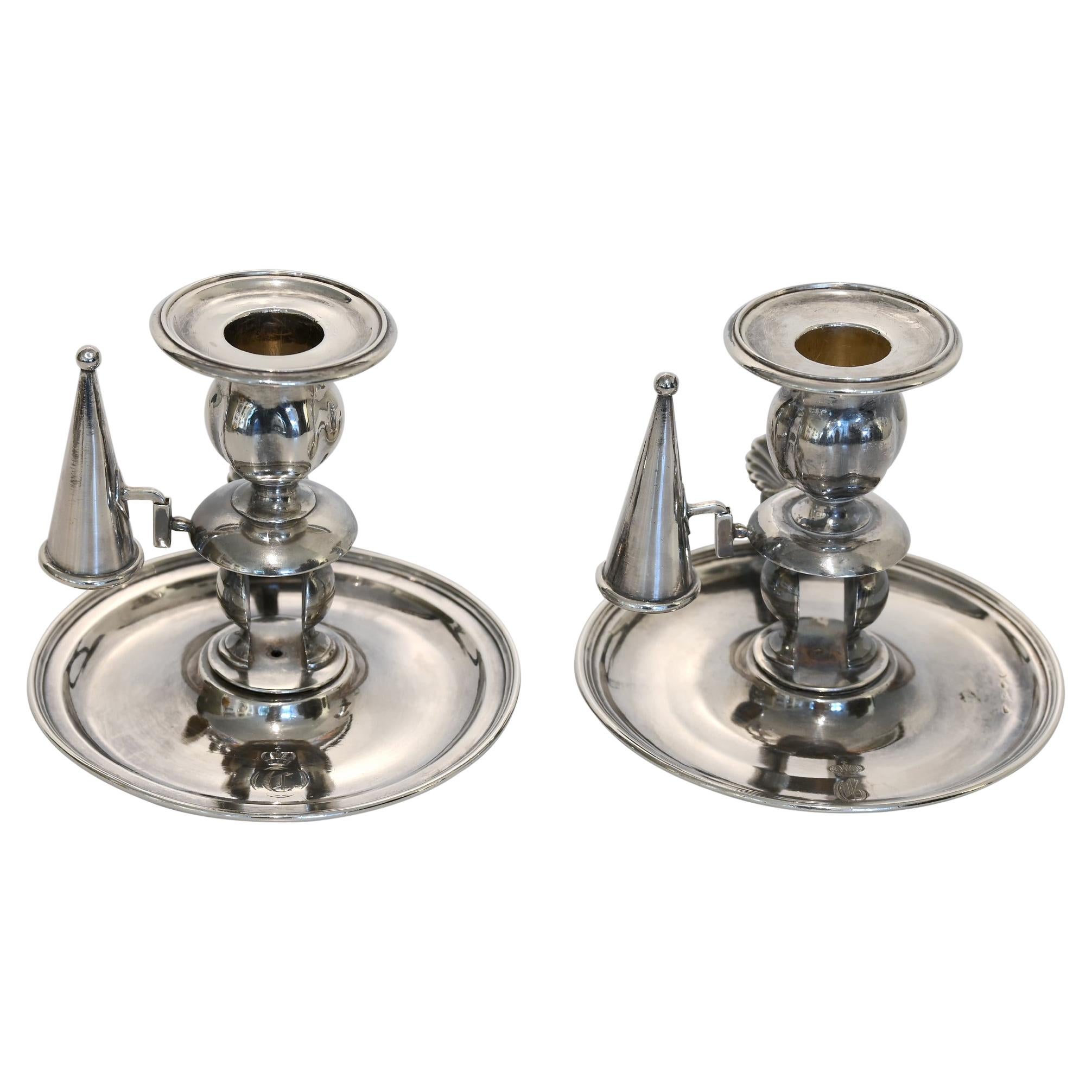 Pair of Candlesticks St. Petersburg Russia Dated 1854 Silver 84 Noble Family For Sale