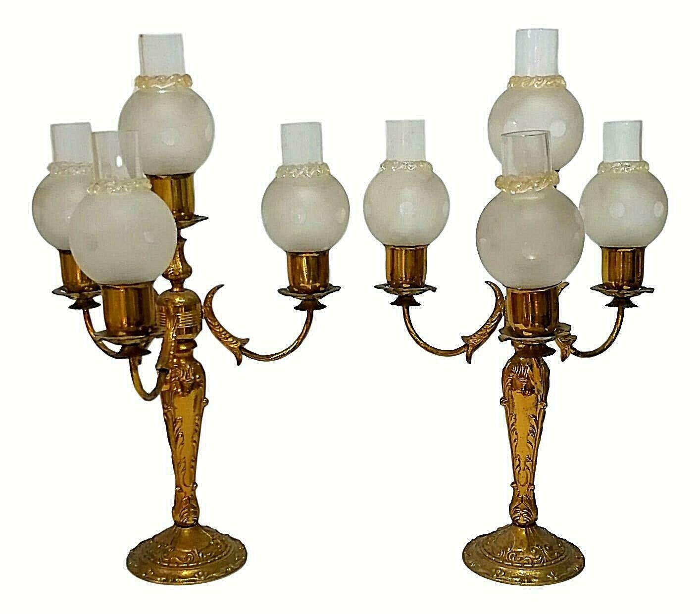 Métal Paire de lampes de bureau chandeliers à quatre lumières, années 1960