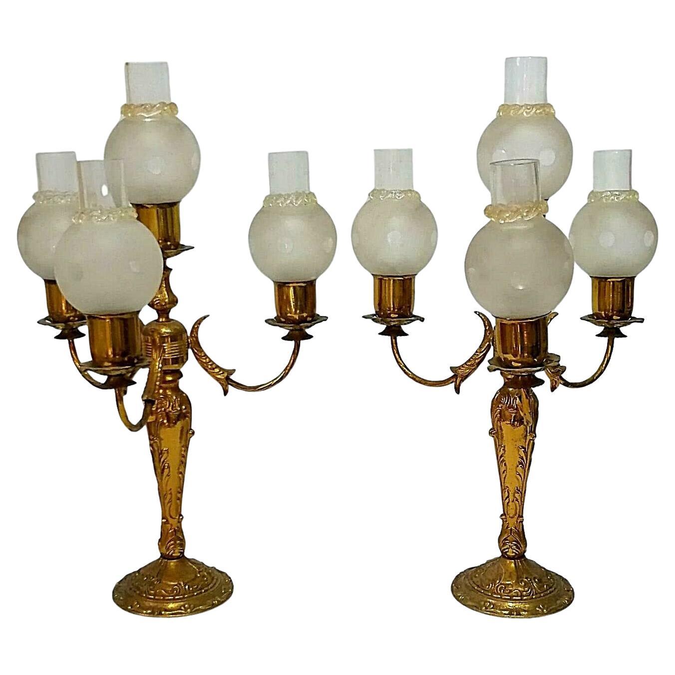 Paire de lampes de bureau chandeliers à quatre lumières, années 1960