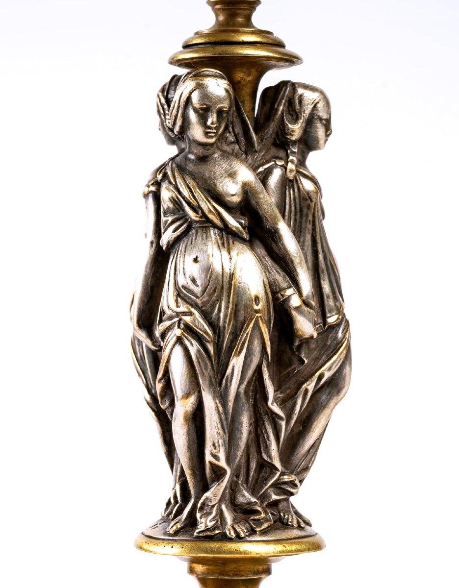 French Pair of Candlesticks, Victor Paillard, Gilt Bronze, 19th Century