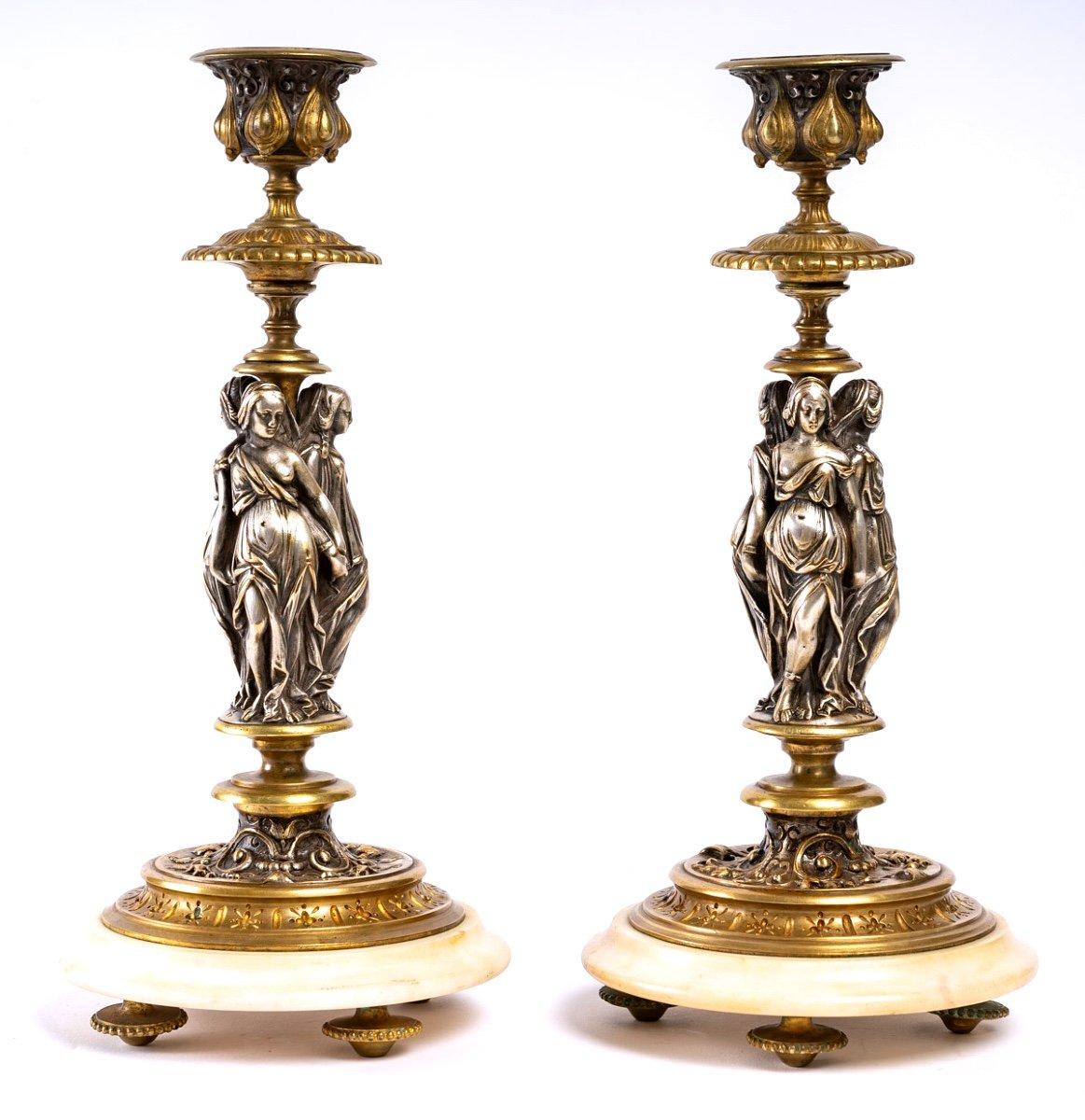 Pair of Candlesticks, Victor Paillard, Gilt Bronze, 19th Century 1