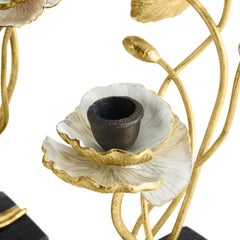 Pair of Candlesticks with Anemone Design, white Enamelled Gilt Metal.