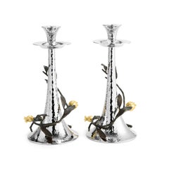 Pair of Candlesticks with Pomegranate Design, Silver-Plated.