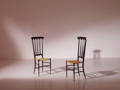 Pair of Cane and Beech ''Spade'' High Back Chairs Made in Chiavari, Italy 1960s