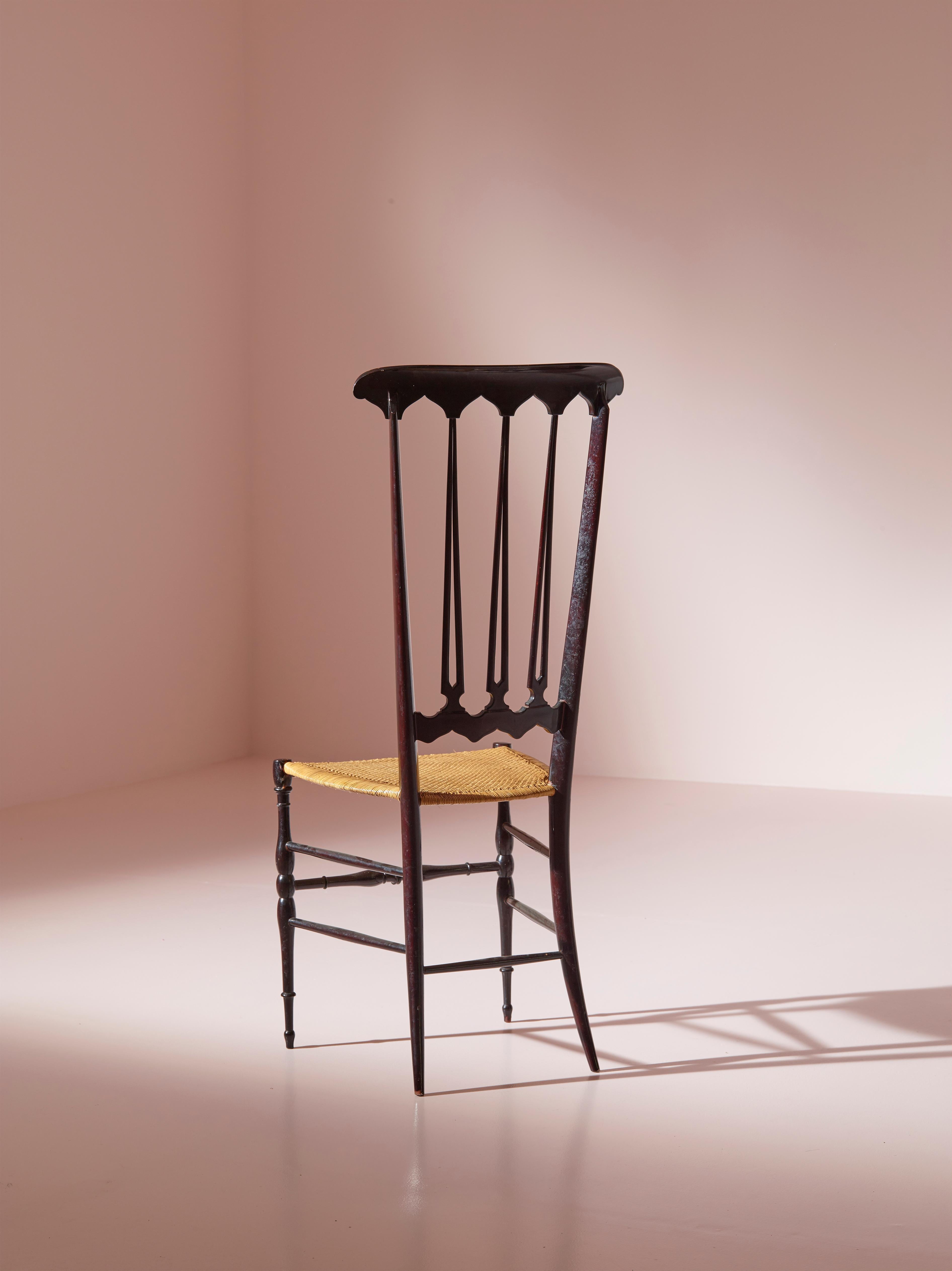Paar Stühle „Spade“ aus Schilfrohr und Buche mit hoher Rückenlehne, hergestellt in Chiavari, Italien 1960er Jahre im Angebot 3