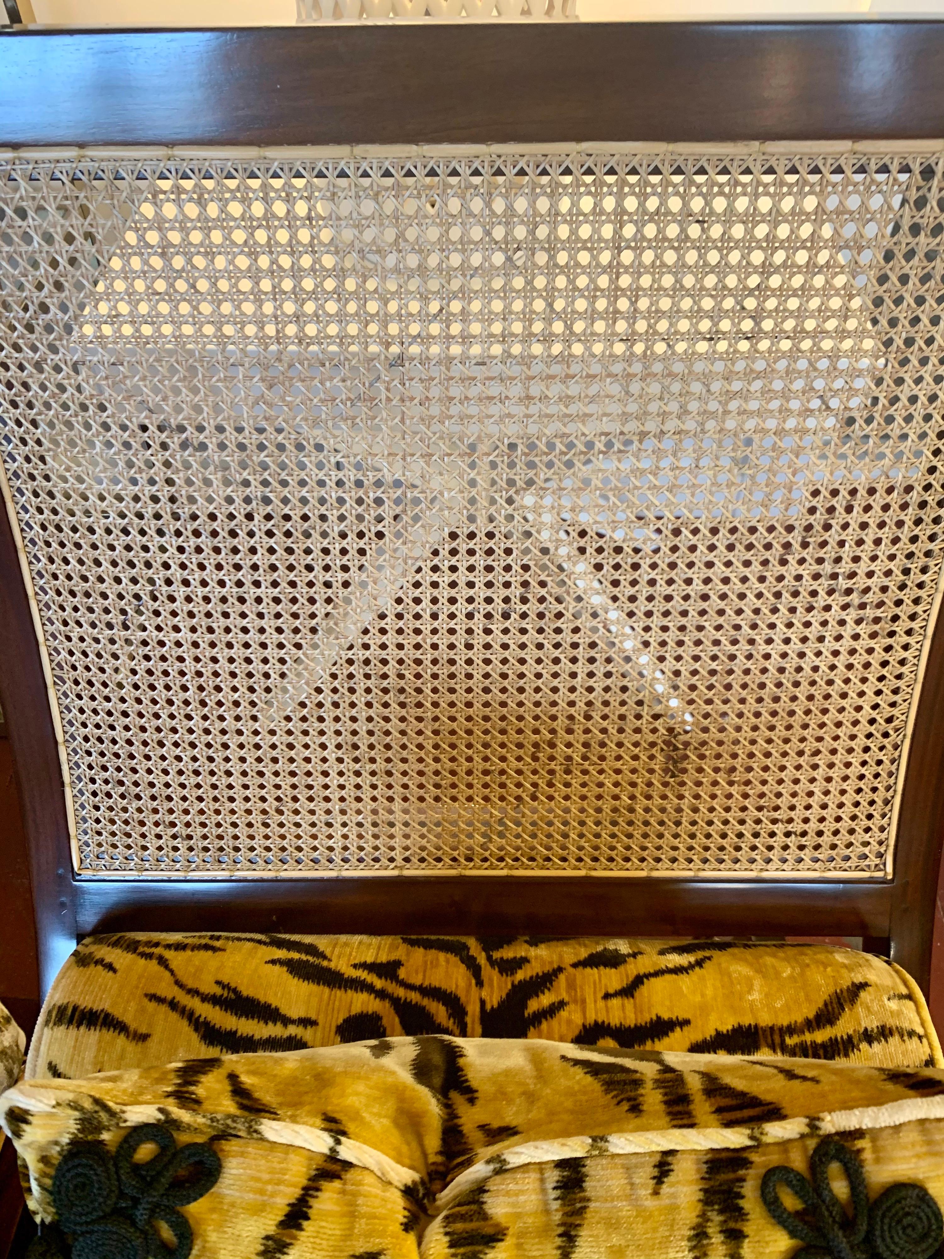 Contemporary Pair of Cane and Leopard Fabric Lounge Chairs