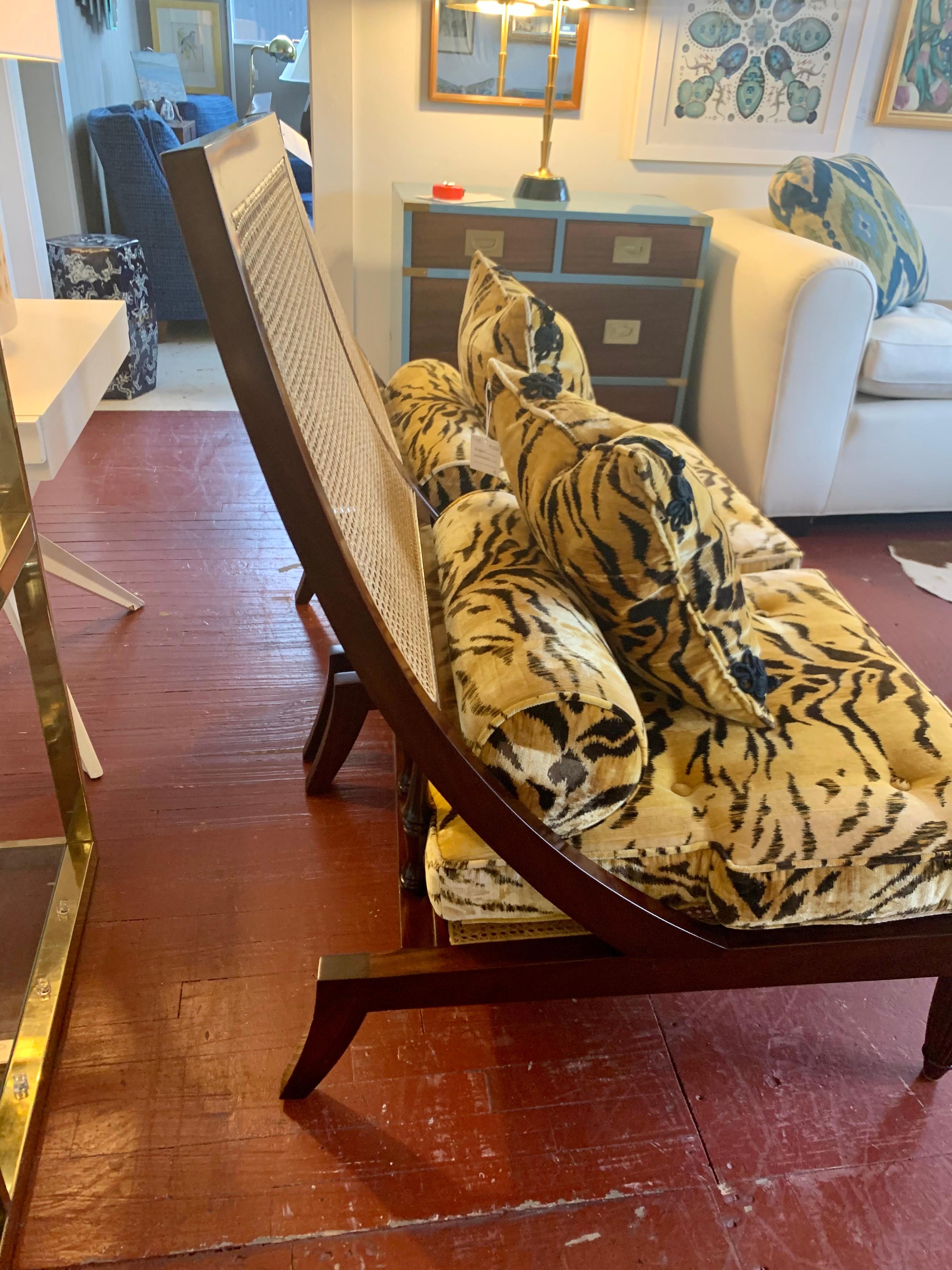 Pair of Cane and Leopard Fabric Lounge Chairs 2