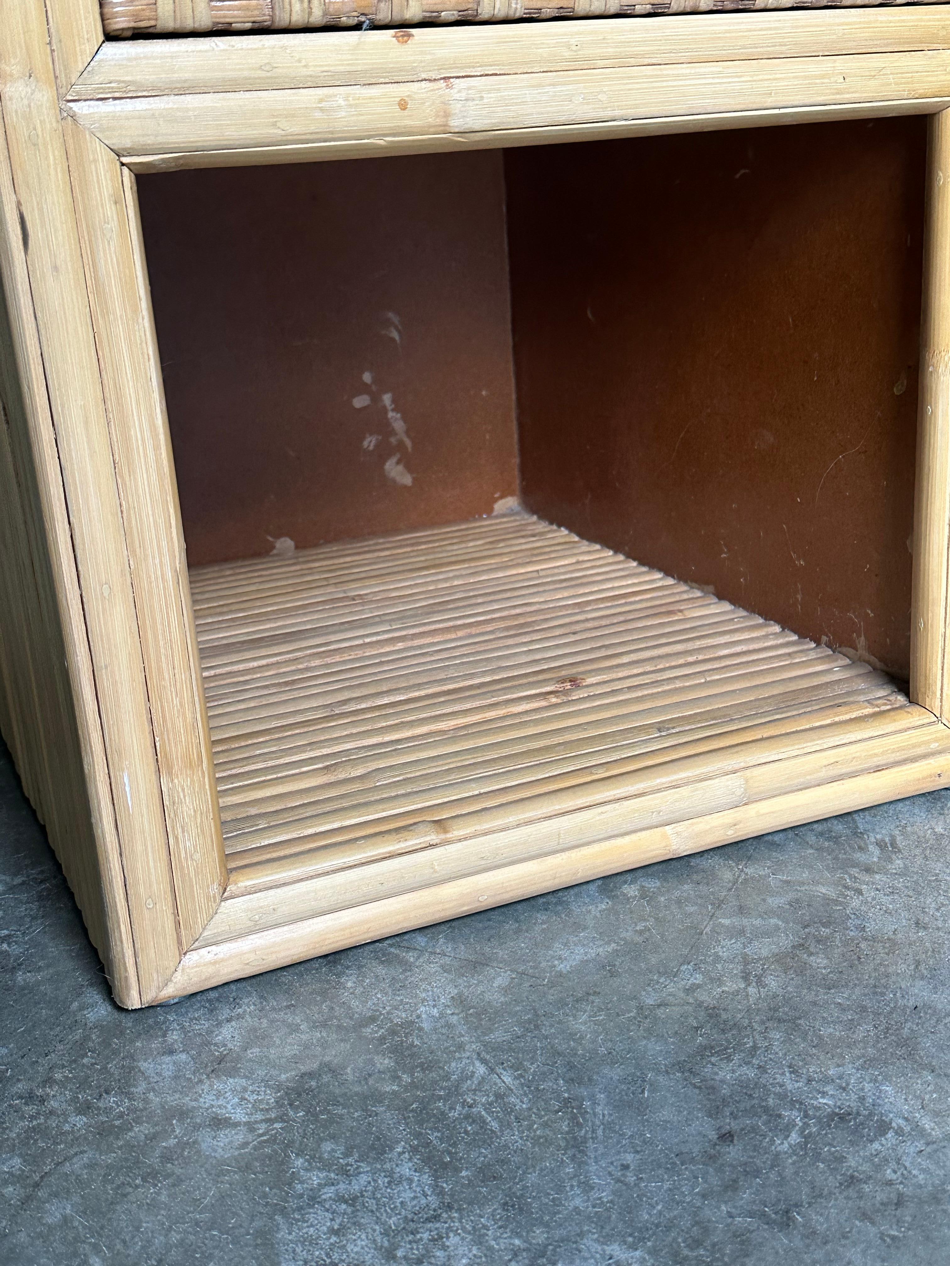Pair of Cane and Split Bamboo Nightstands For Sale 4