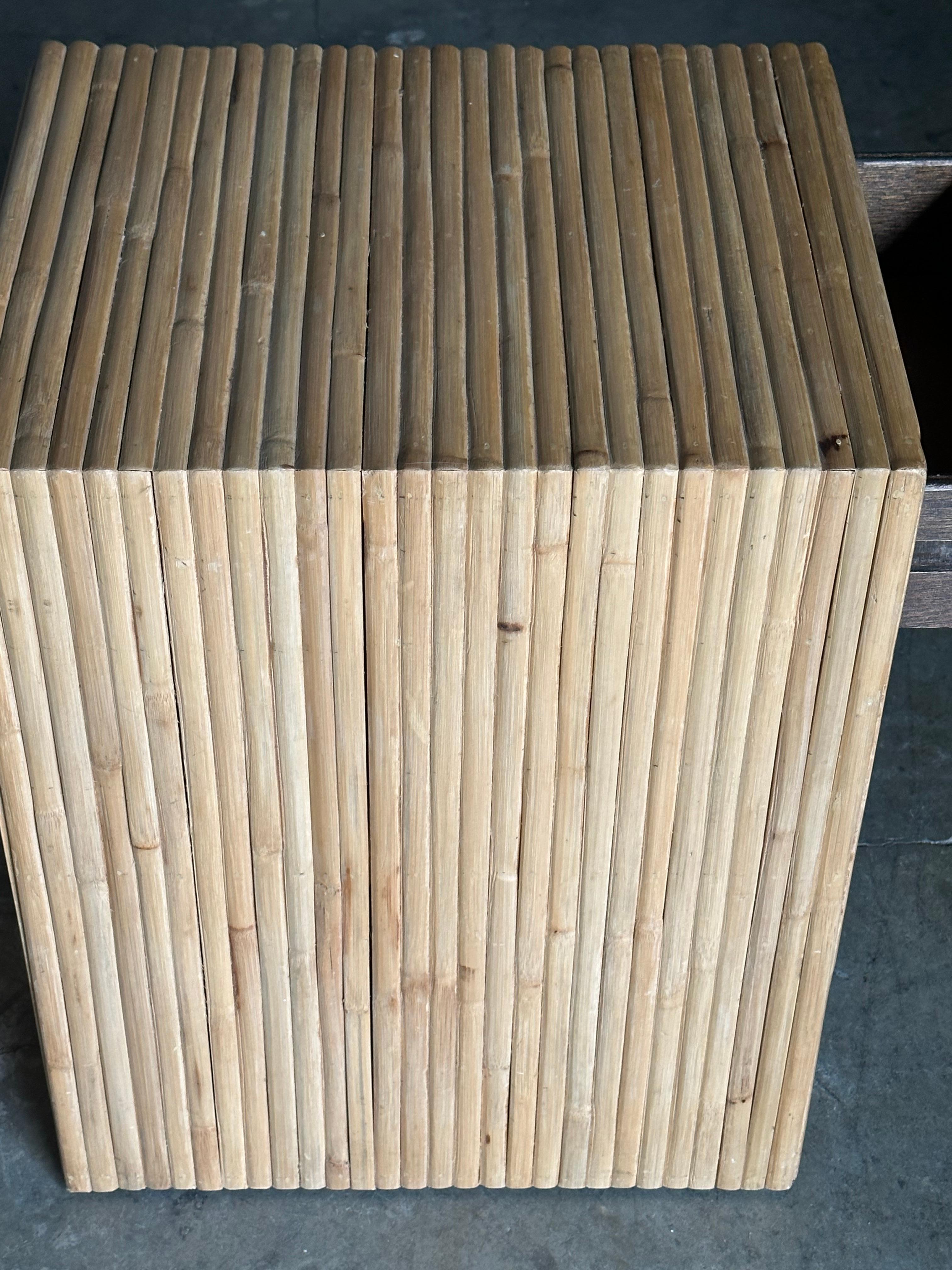Pair of Cane and Split Bamboo Nightstands For Sale 5