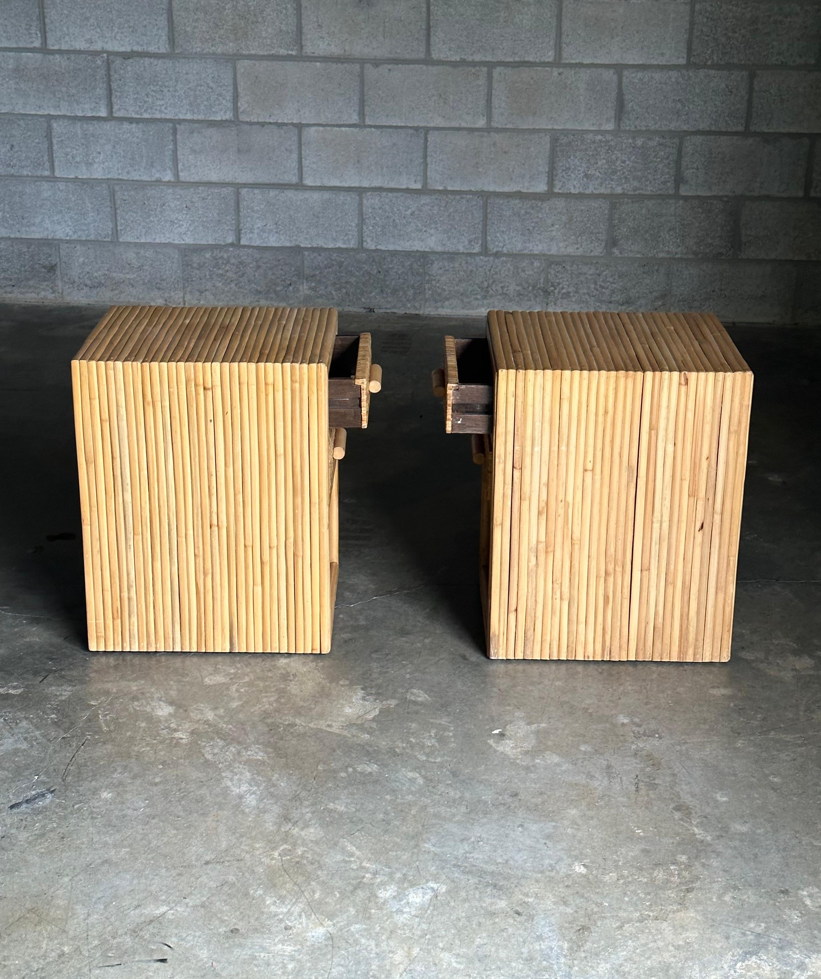 Pair of Cane and Split Bamboo Nightstands In Good Condition For Sale In St.Petersburg, FL