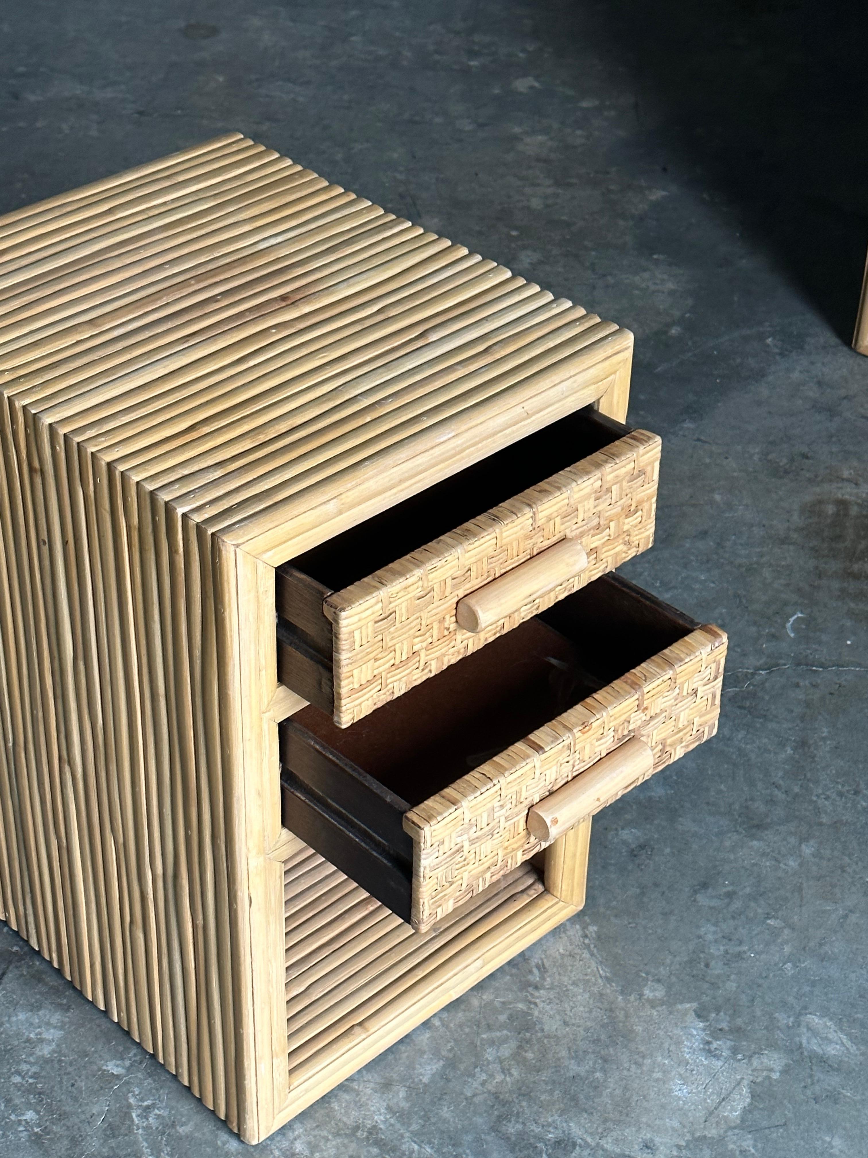 Late 20th Century Pair of Cane and Split Bamboo Nightstands For Sale