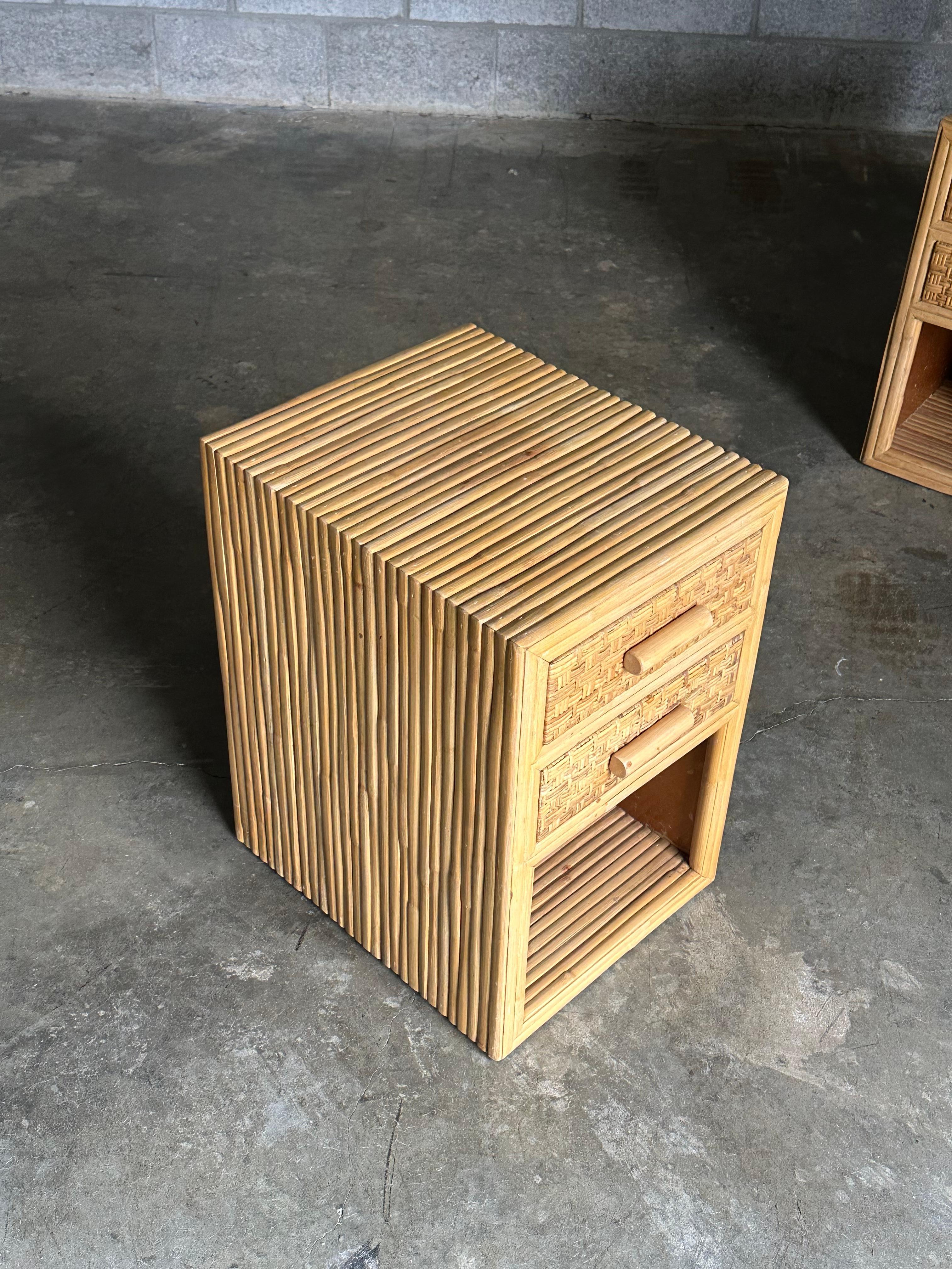 Pair of Cane and Split Bamboo Nightstands For Sale 1