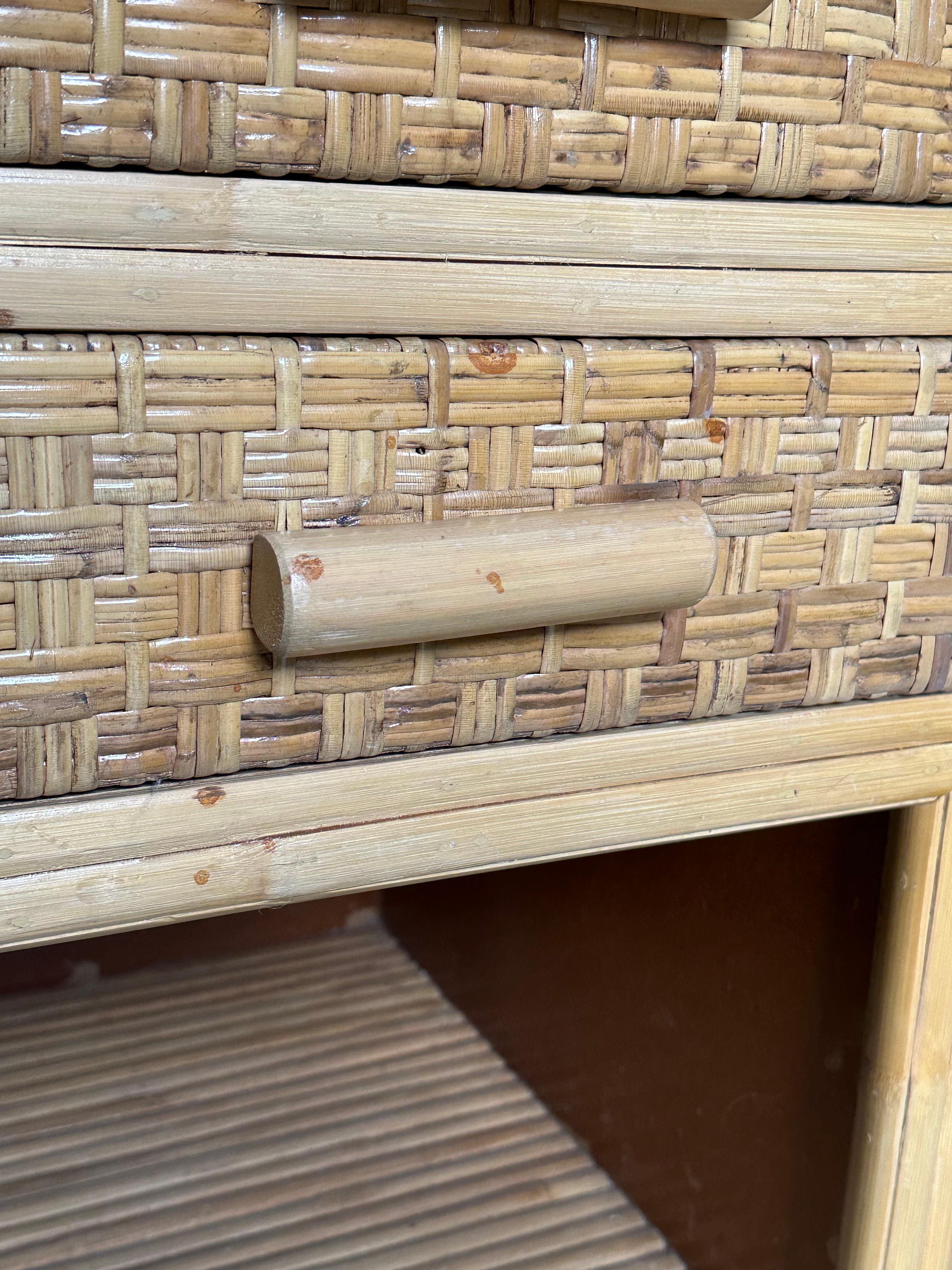 Pair of Cane and Split Bamboo Nightstands For Sale 2
