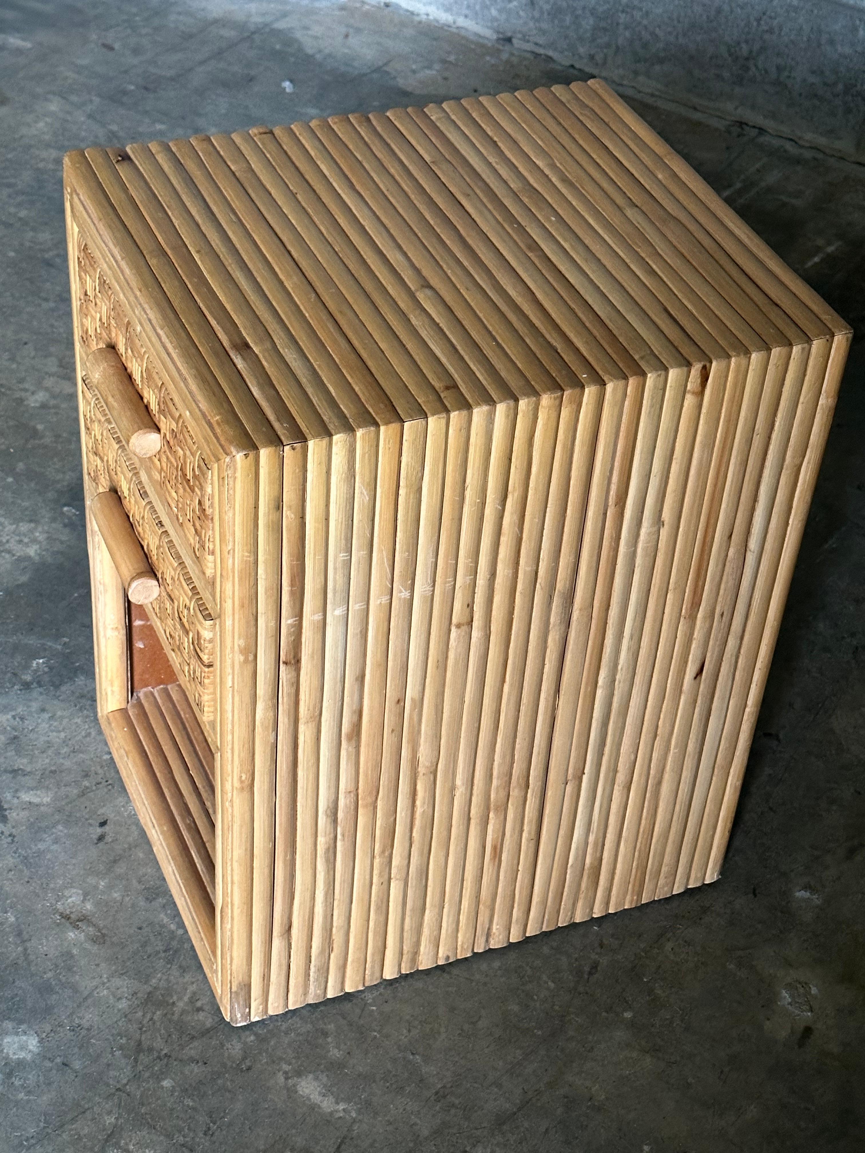 Pair of Cane and Split Bamboo Nightstands For Sale 3