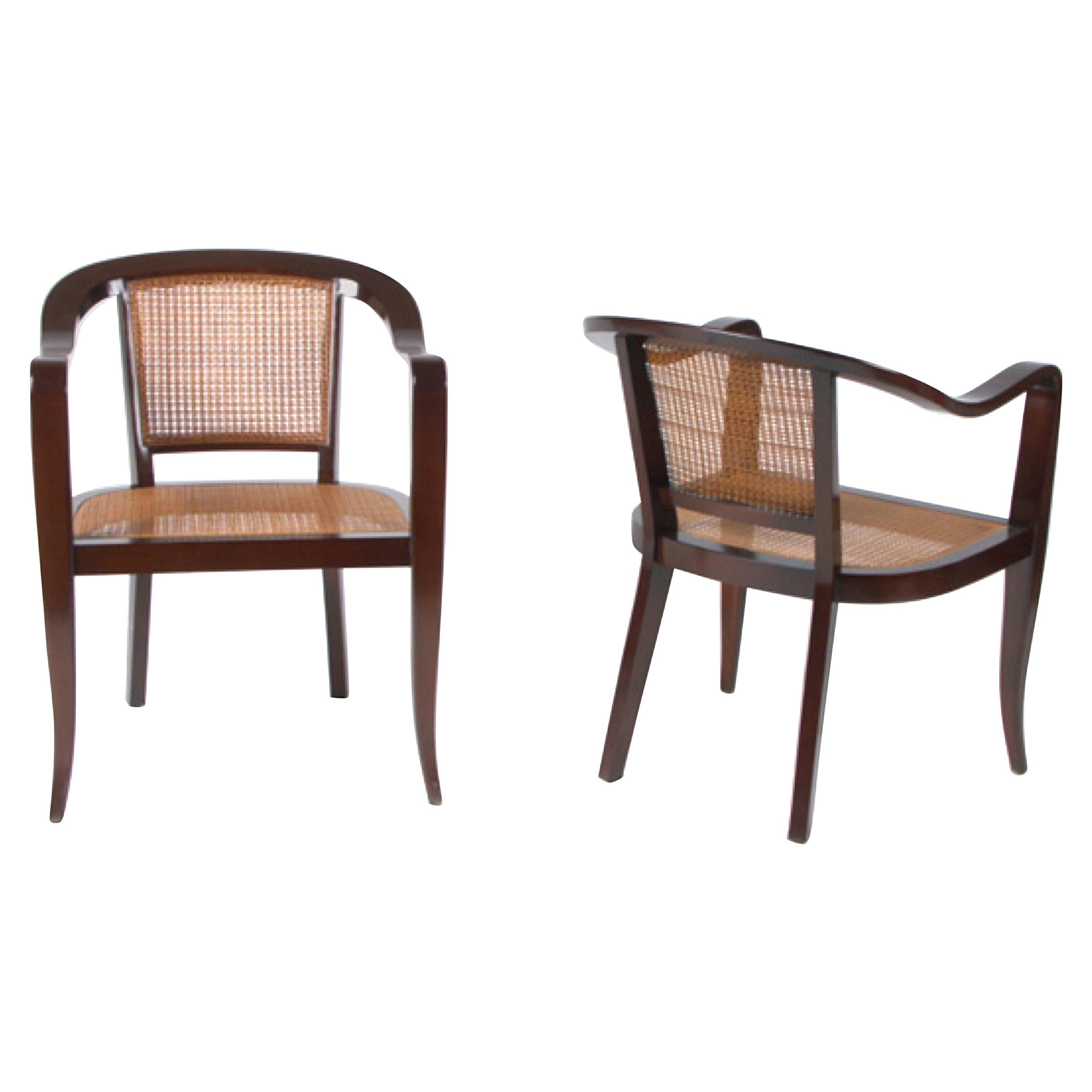 Pair of Cane and Walnut Edward Wormley Style Chairs c. 1950s at 1stDibs