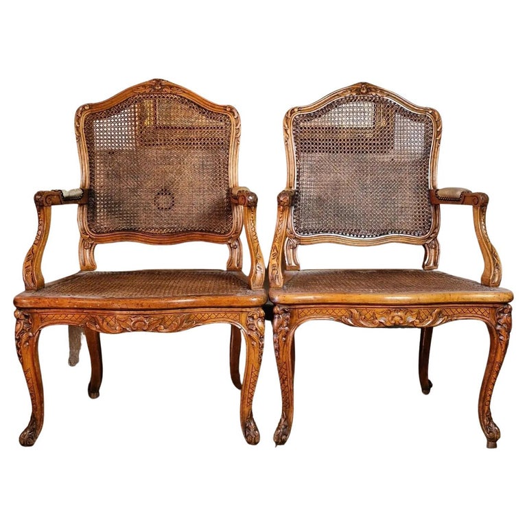 Pair of Cane Antique Armchairs Louis XV Style French 19th Century ...