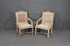 Pair of Cane Back Antique White Paint Decorated Louis XVI Style Armchairs Dini