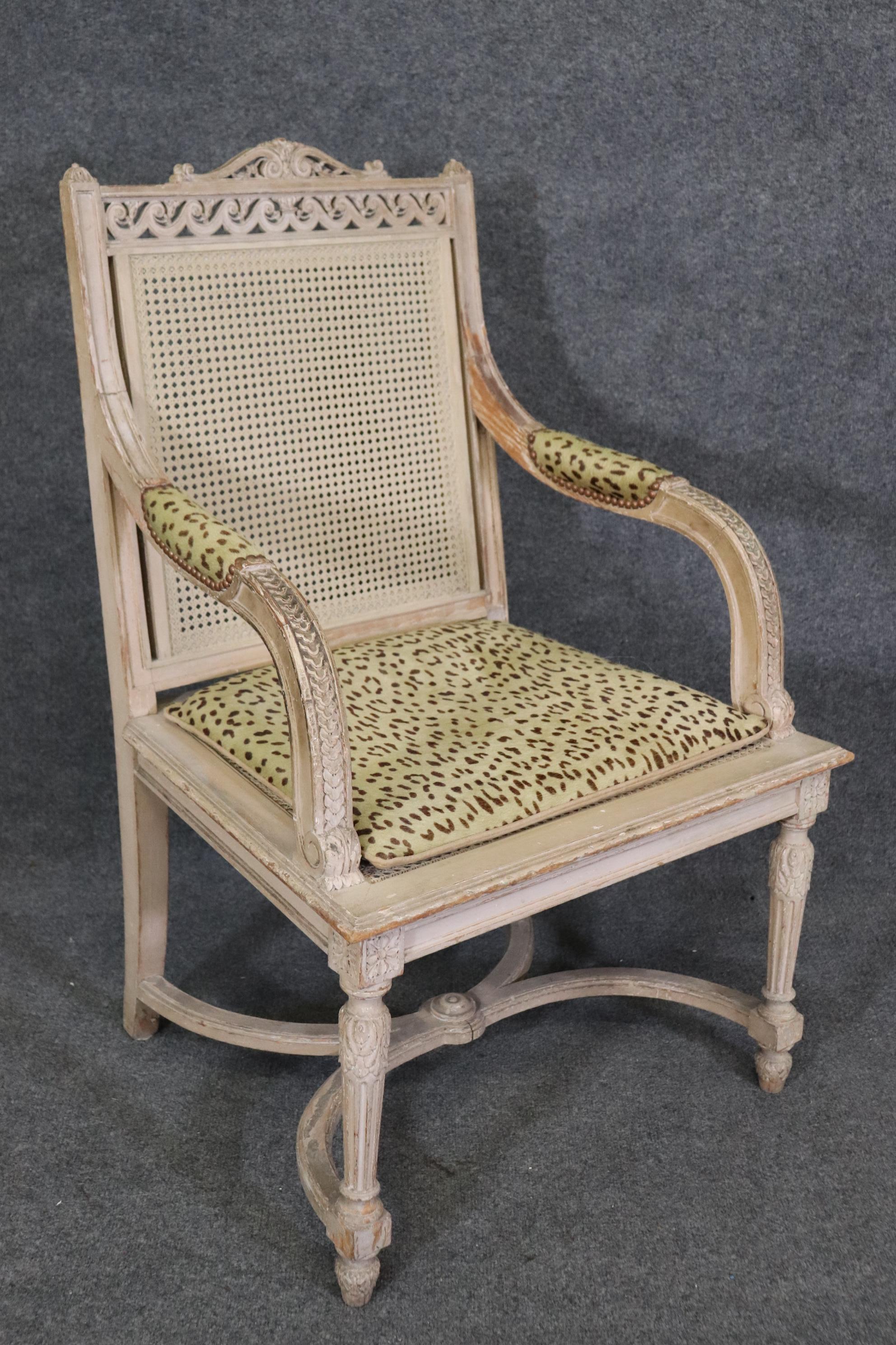 Pair of Cane Back Antique White Paint Decorated Louis XVI Style Armchairs Dining For Sale 3