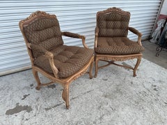 Pair of Louis XV Upholstered and Cane Back Chairs