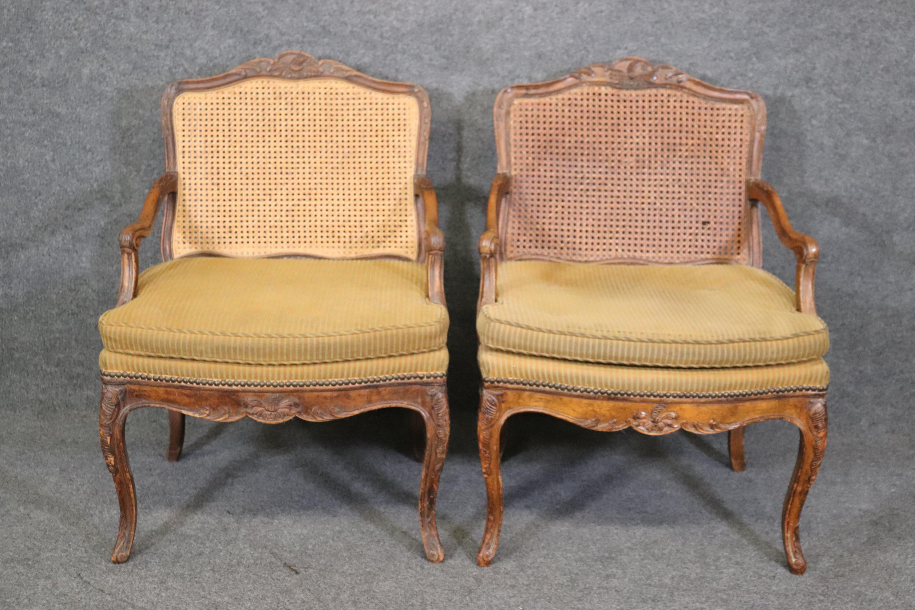 Unknown Pair of Cane Back French Louis XV Armchairs