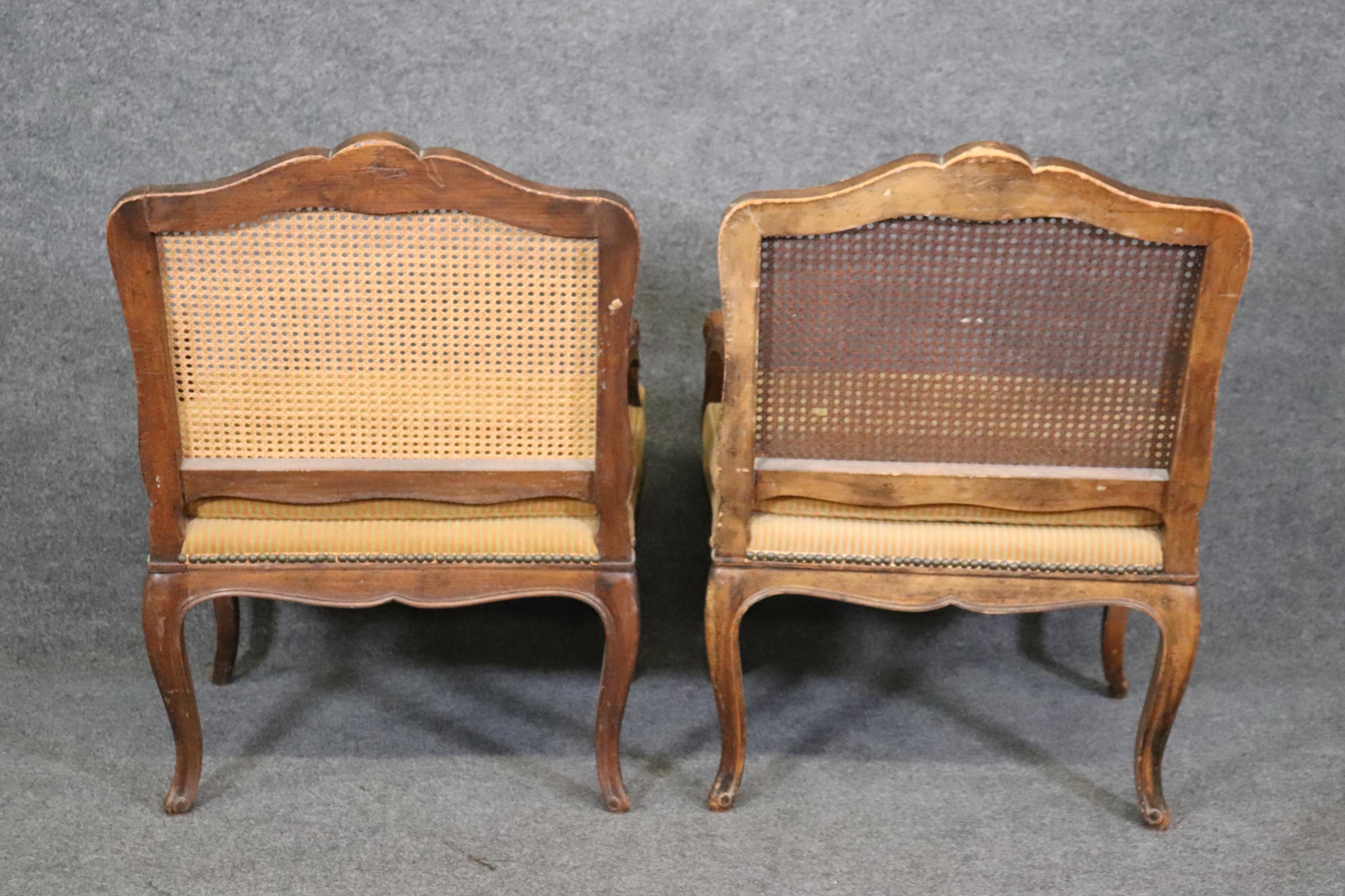 Mid-20th Century Pair of Cane Back French Louis XV Armchairs For Sale