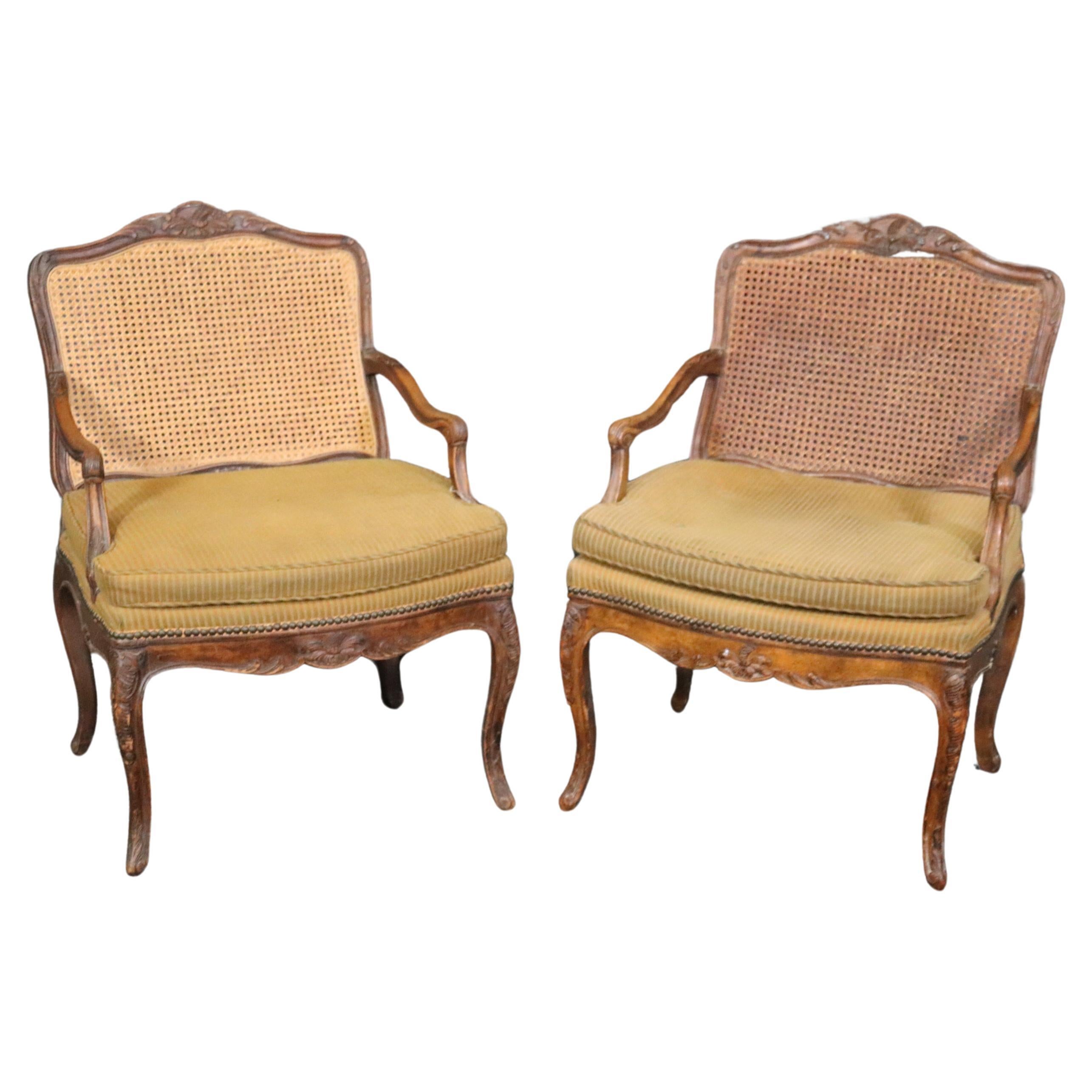 Pair of Cane Back French Louis XV Armchairs For Sale