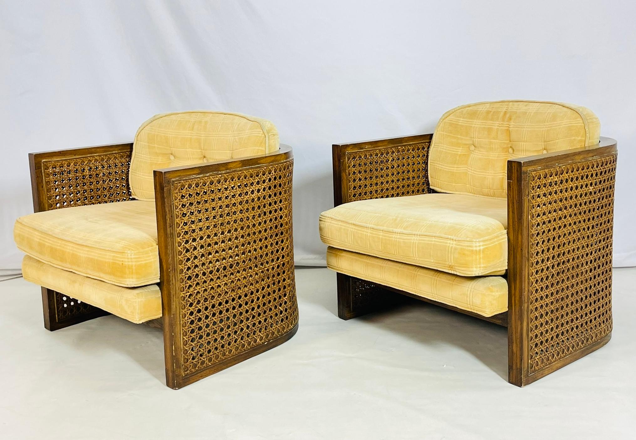 Mid-Century moderno Coppia di sedie da salotto con schienale a canne di Debu Furniture, USA anni '70 in vendita