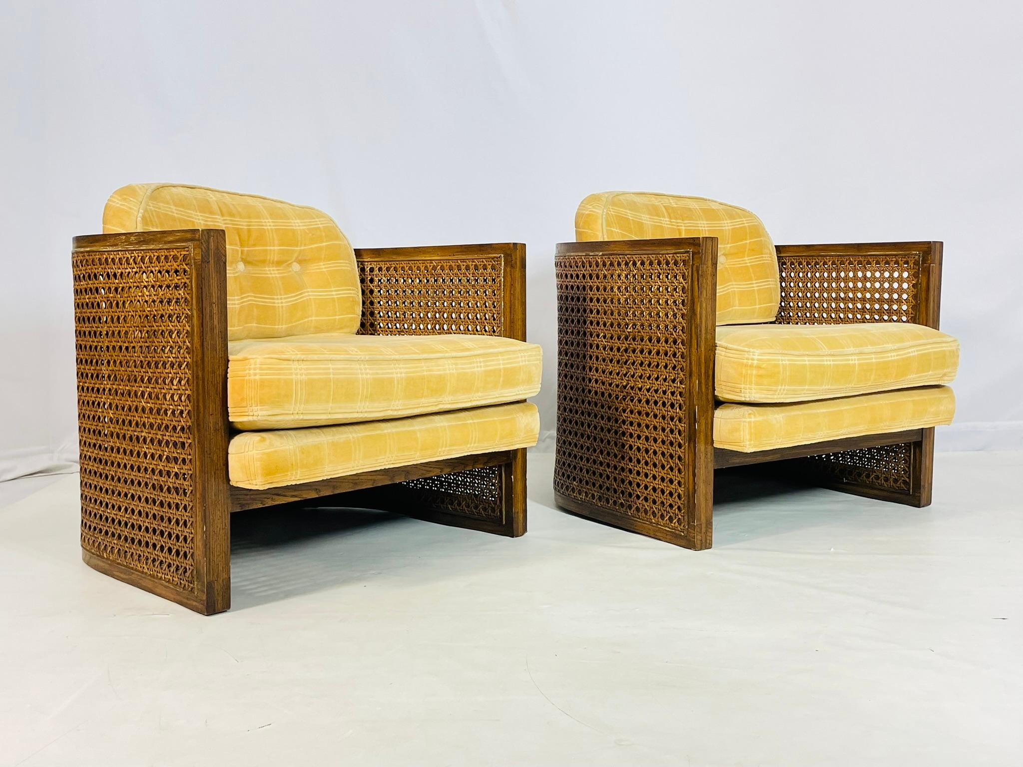 Fatto a mano Coppia di sedie da salotto con schienale a canne di Debu Furniture, USA anni '70 in vendita
