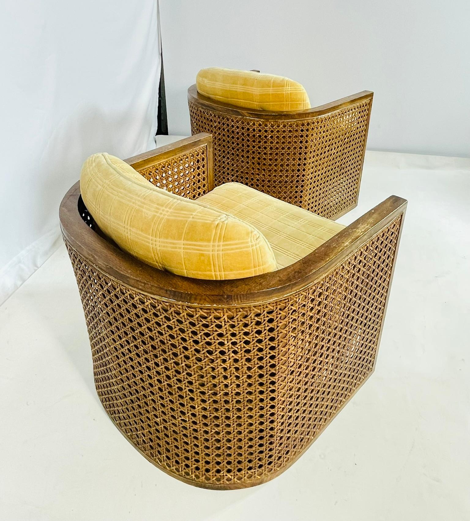 Tessuto Coppia di sedie da salotto con schienale a canne di Debu Furniture, USA anni '70 in vendita