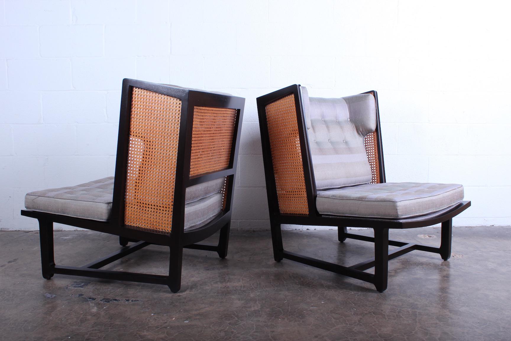 Mid-20th Century Pair of Cane Back Wing Chairs by Edward Wormley for Dunbar