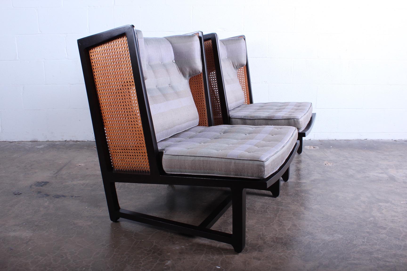 Pair of Cane Back Wing Chairs by Edward Wormley for Dunbar 4