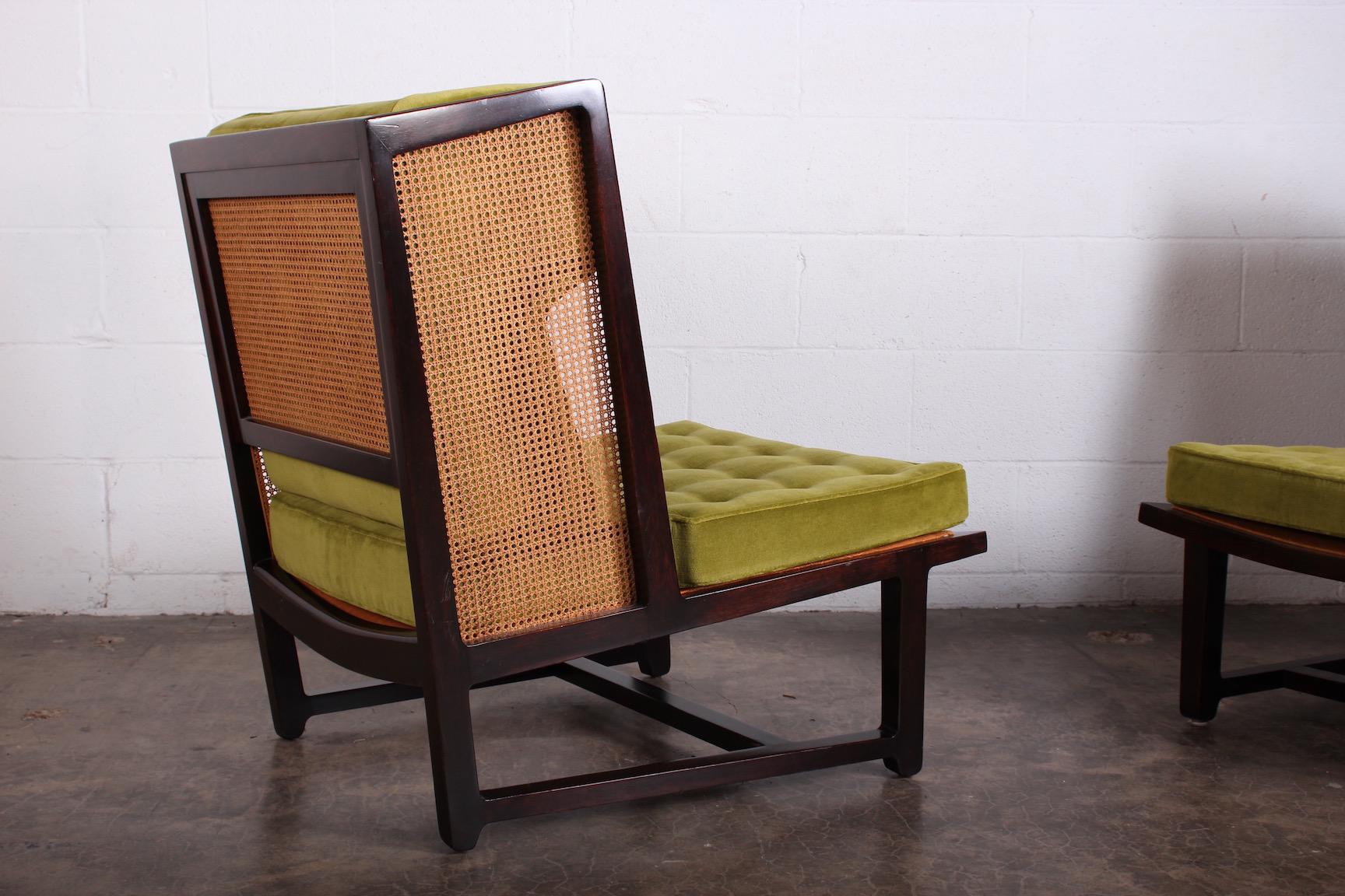 Pair of Cane Back Wing Chairs by Edward Wormley for Dunbar 7