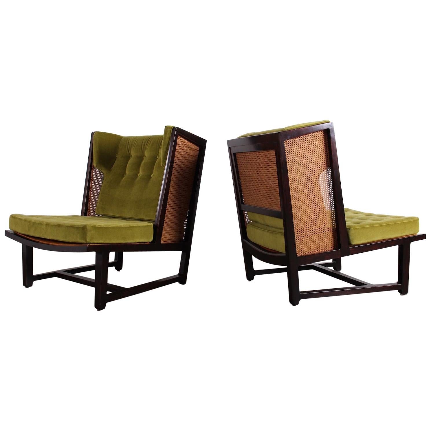 Pair of Cane Back Wing Chairs by Edward Wormley for Dunbar