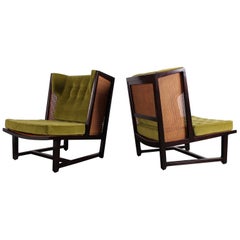 Vintage Pair of Cane Back Wing Chairs by Edward Wormley for Dunbar