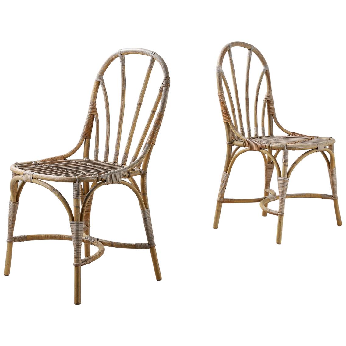 Pair of Bamboo & Rattan Chairs by Josef Frank