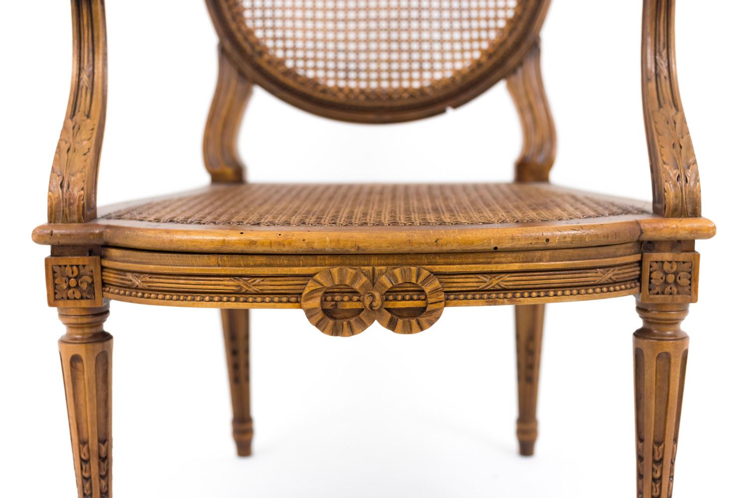 Pair of Cane Louis XVI Style Armchairs in Walnut, 19th Century 5