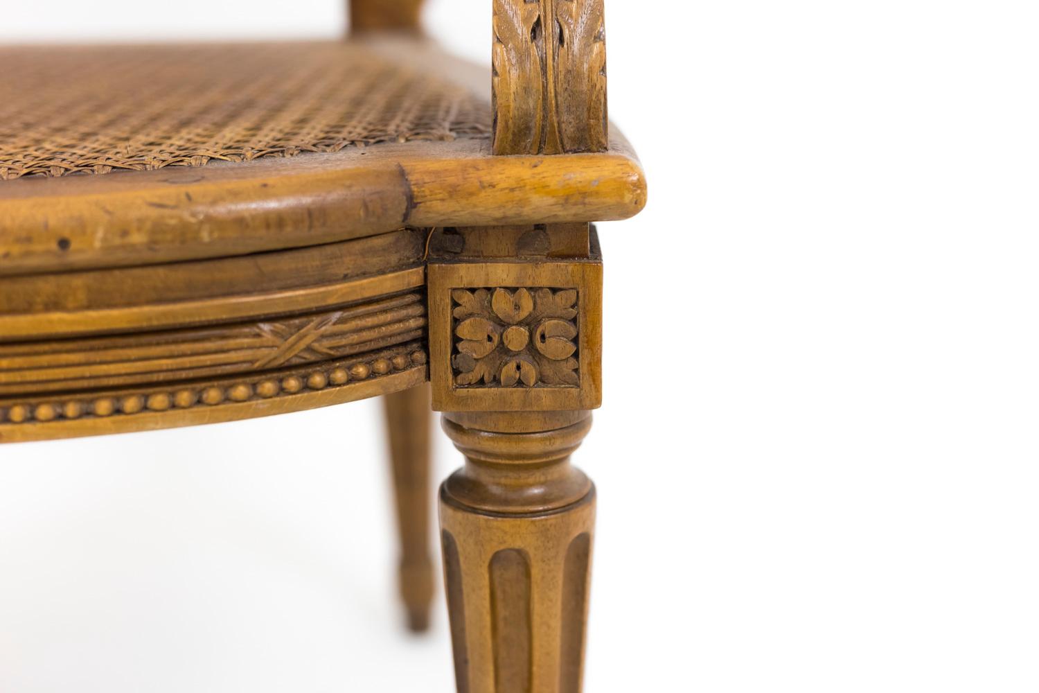 Pair of Cane Louis XVI Style Armchairs in Walnut, 19th Century 6