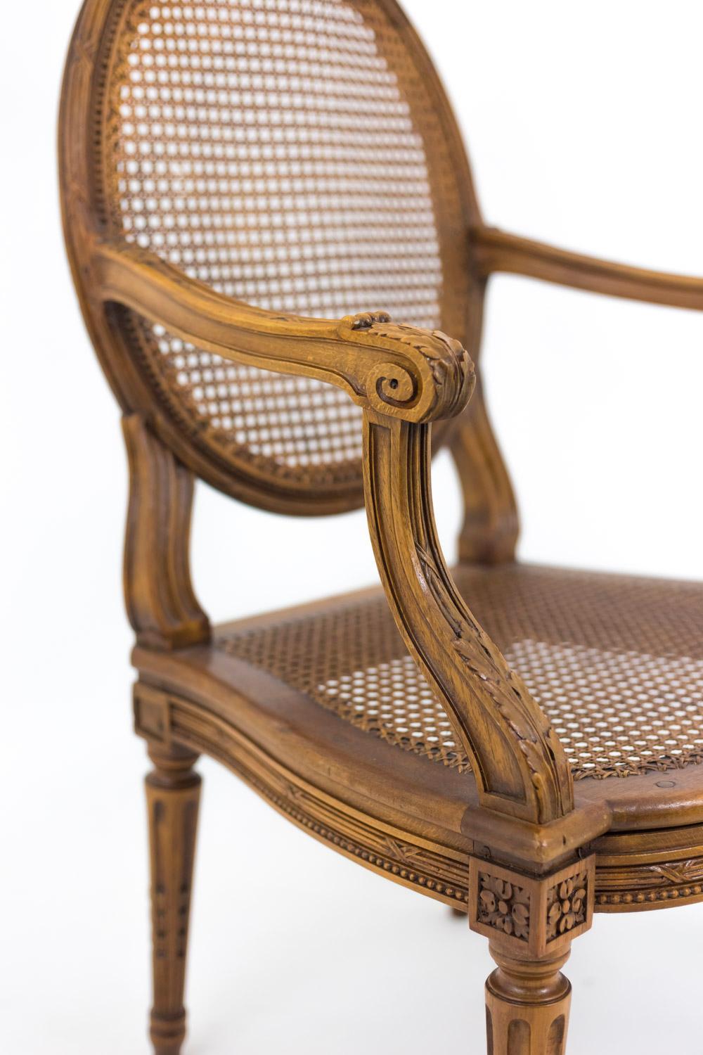 Pair of Cane Louis XVI Style Armchairs in Walnut, 19th Century 2