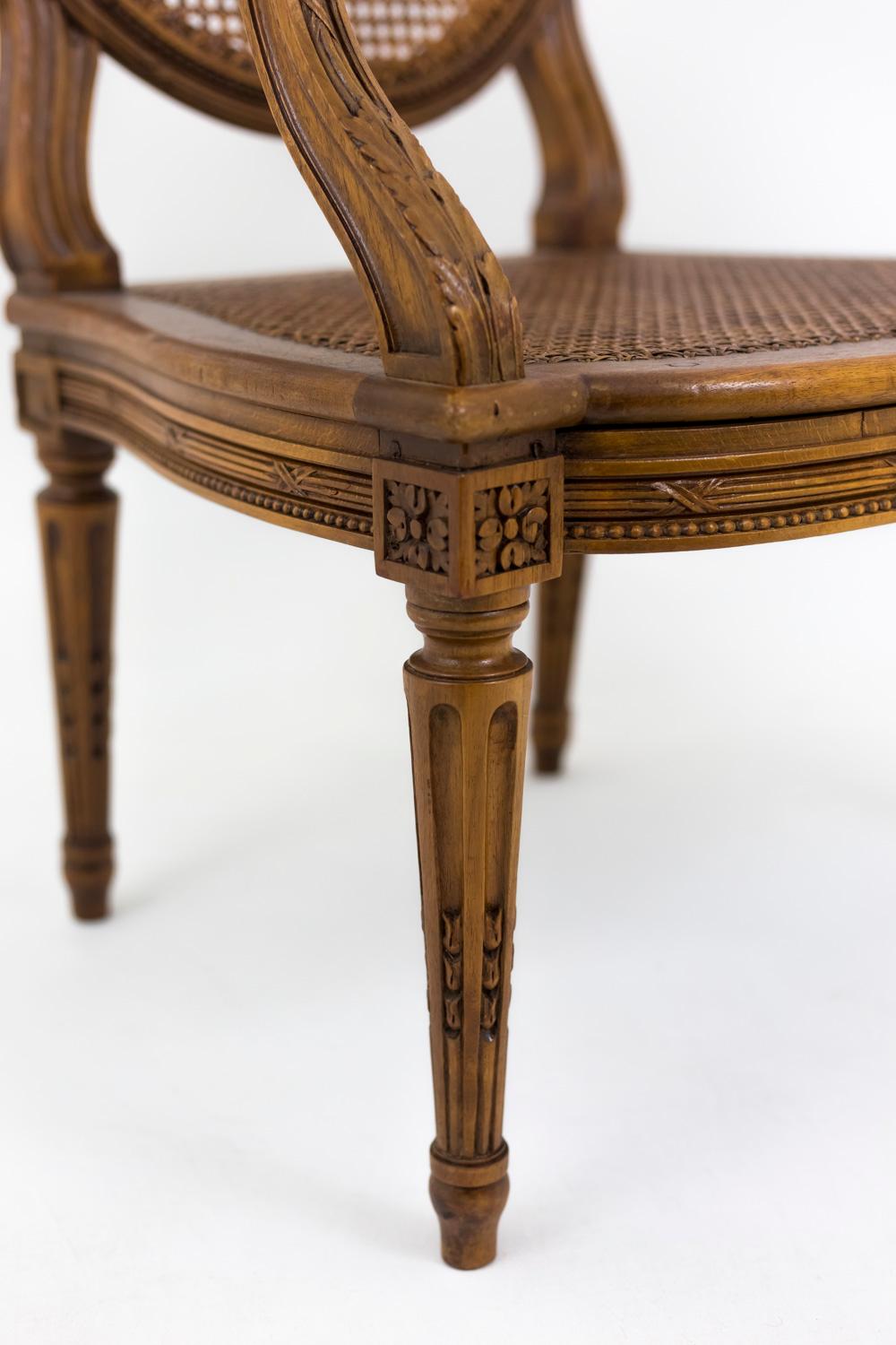 Pair of Cane Louis XVI Style Armchairs in Walnut, 19th Century 3