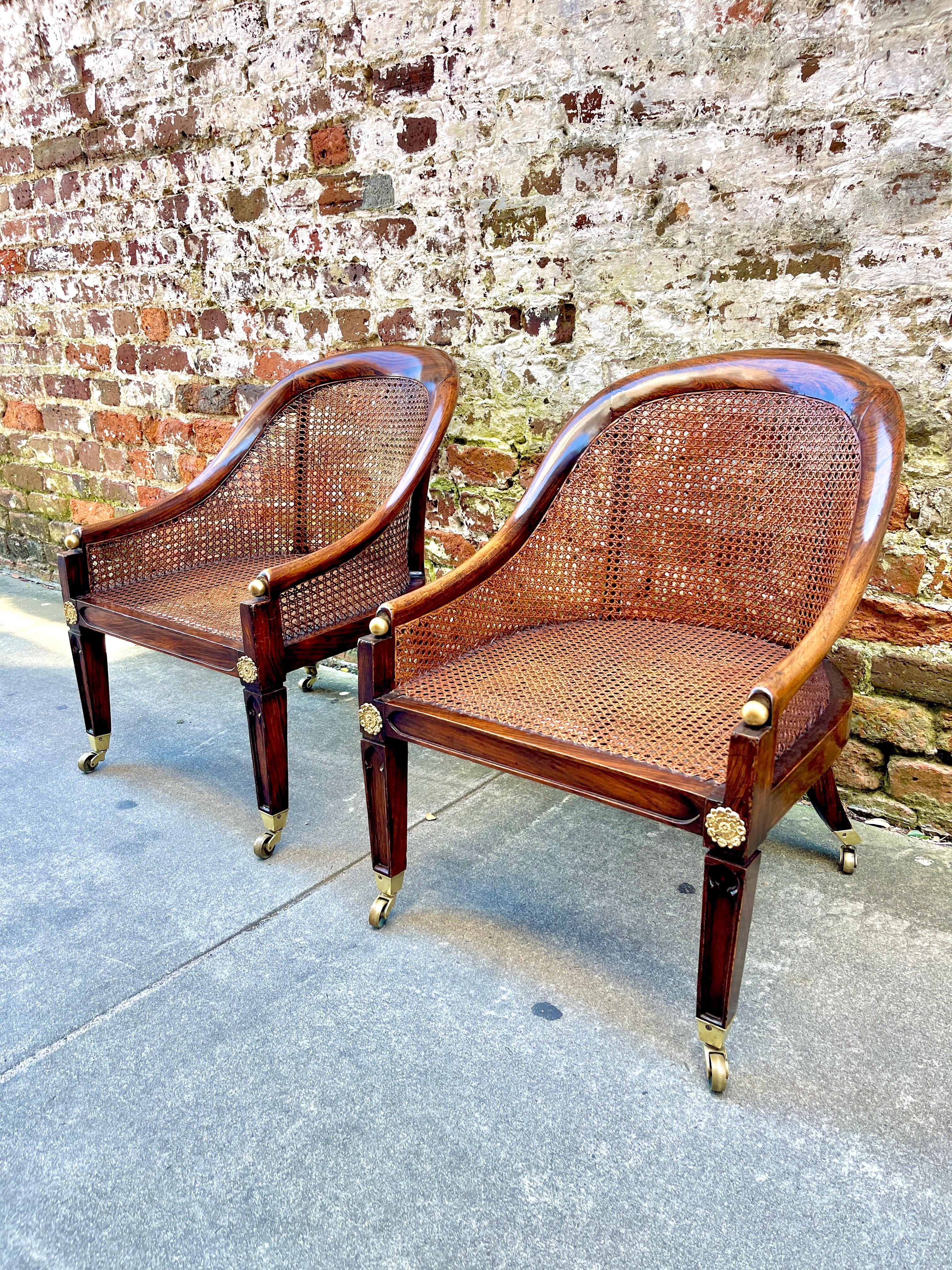 English Pair of cane mahogany with faux grain rosewood early 19th century  For Sale