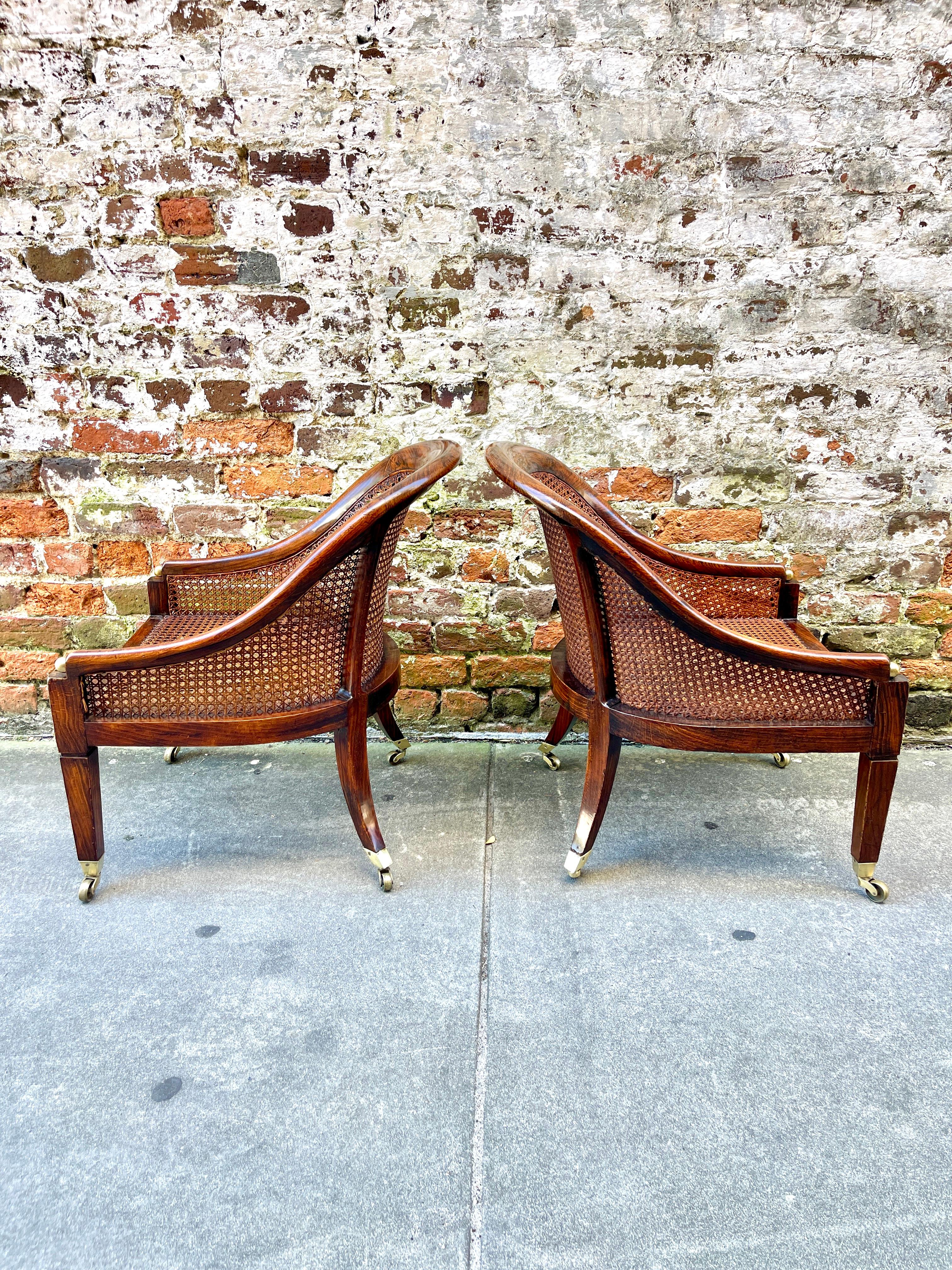 Pair of cane mahogany with faux grain rosewood early 19th century  In Good Condition For Sale In Charleston, SC