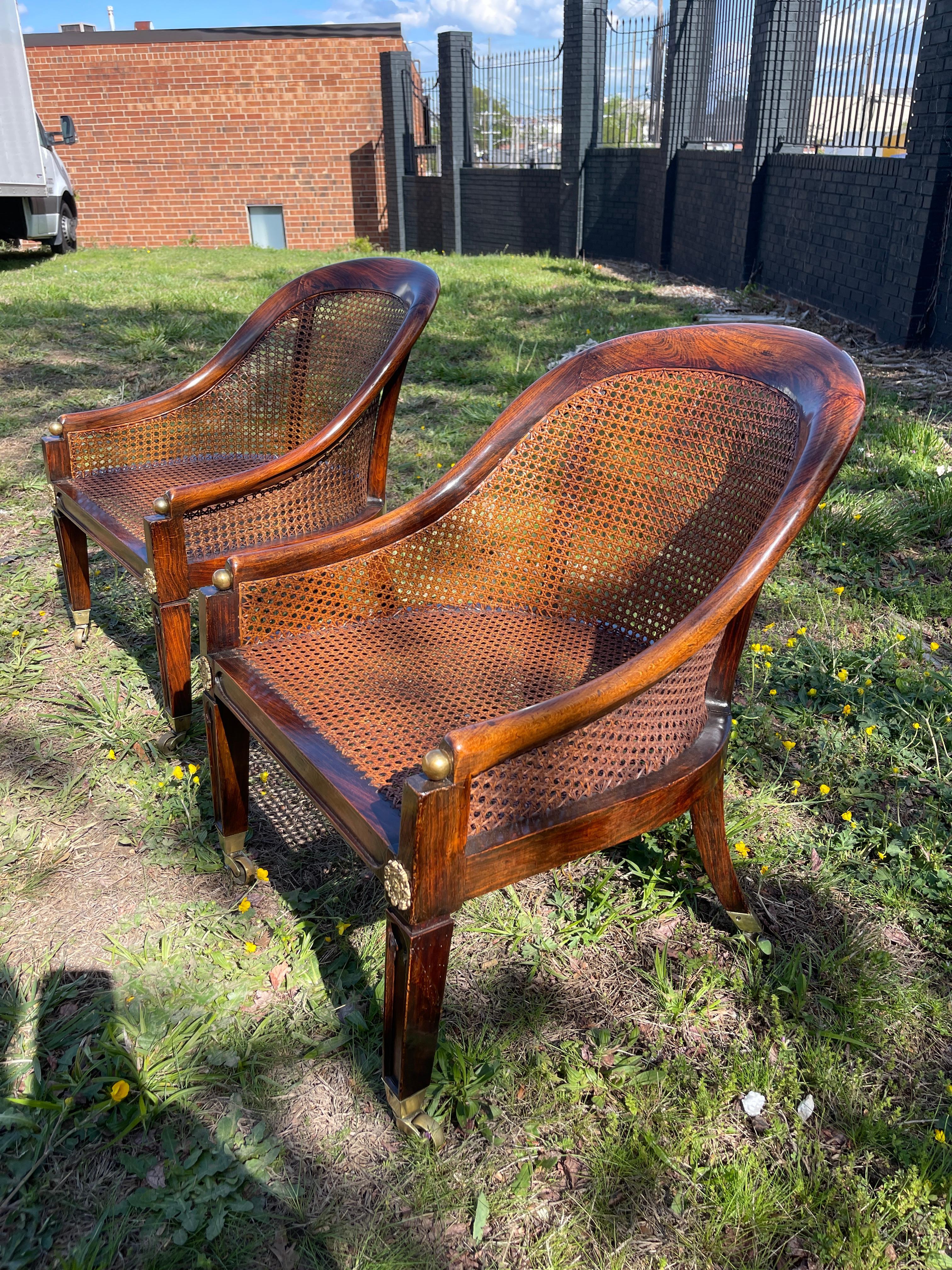 19th Century Pair of cane mahogany with faux grain rosewood early 19th century  For Sale