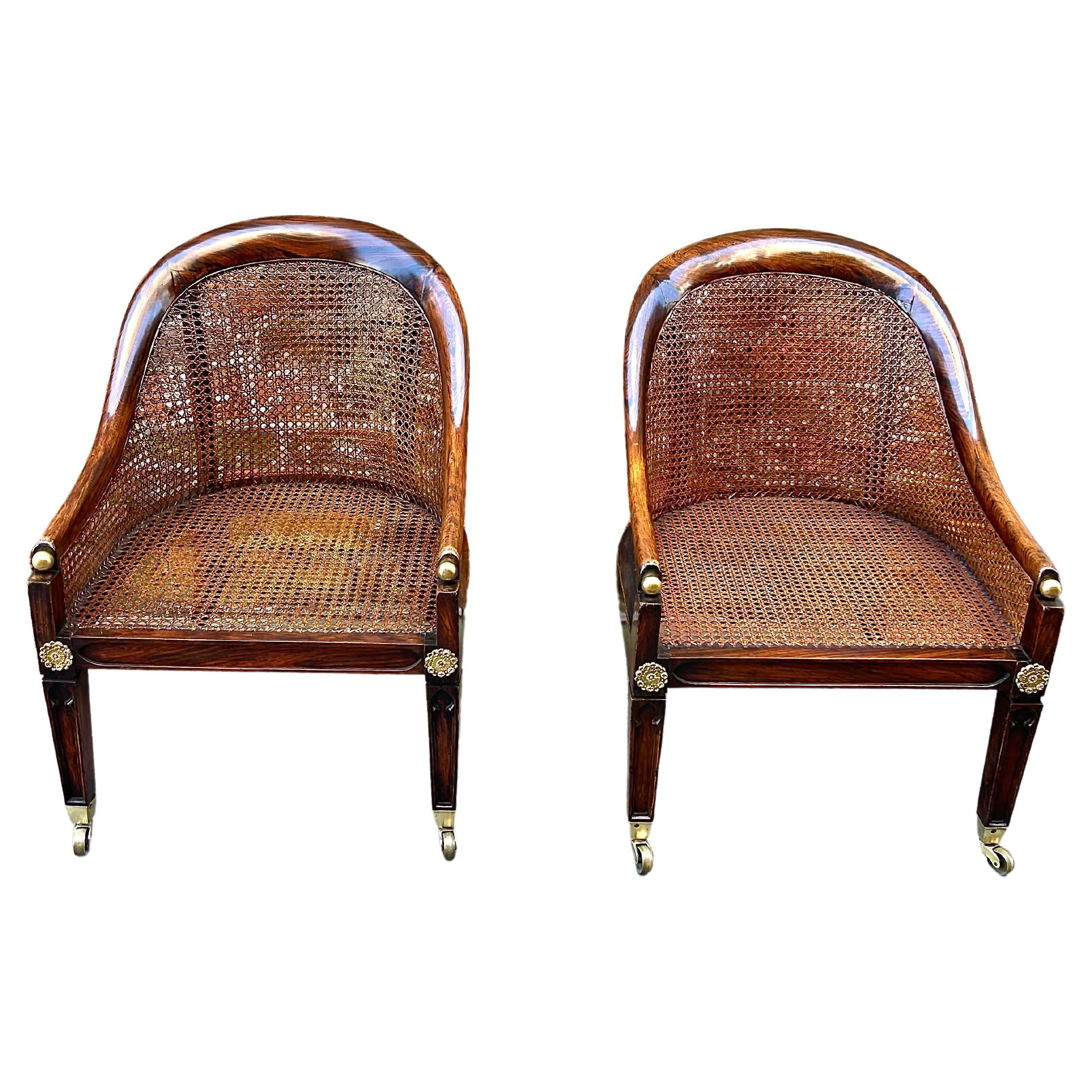 Pair of cane mahogany with faux grain rosewood early 19th century  For Sale