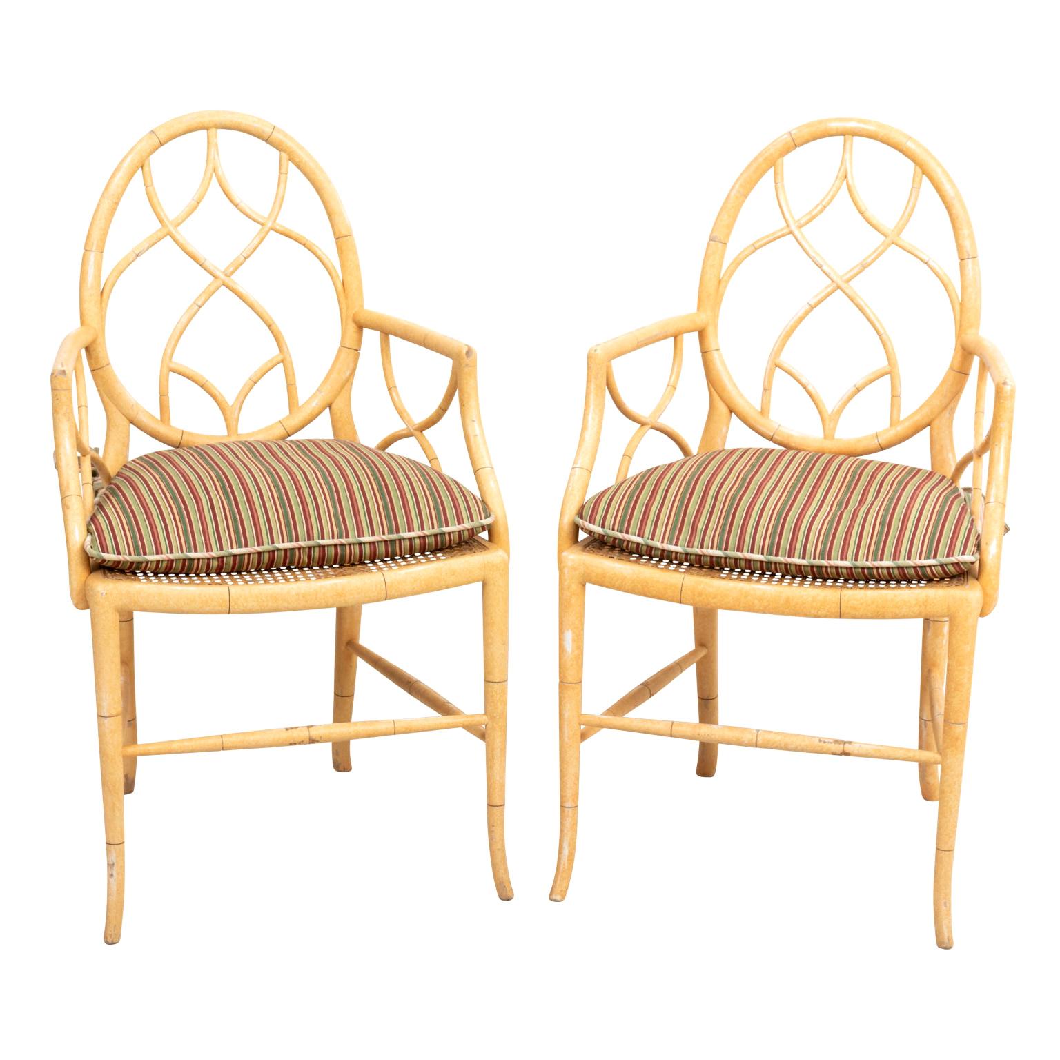 Pair of Cane Upholstered Armchairs