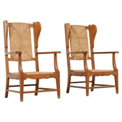 Pair of Cane Wingback Armchairs from 1940's