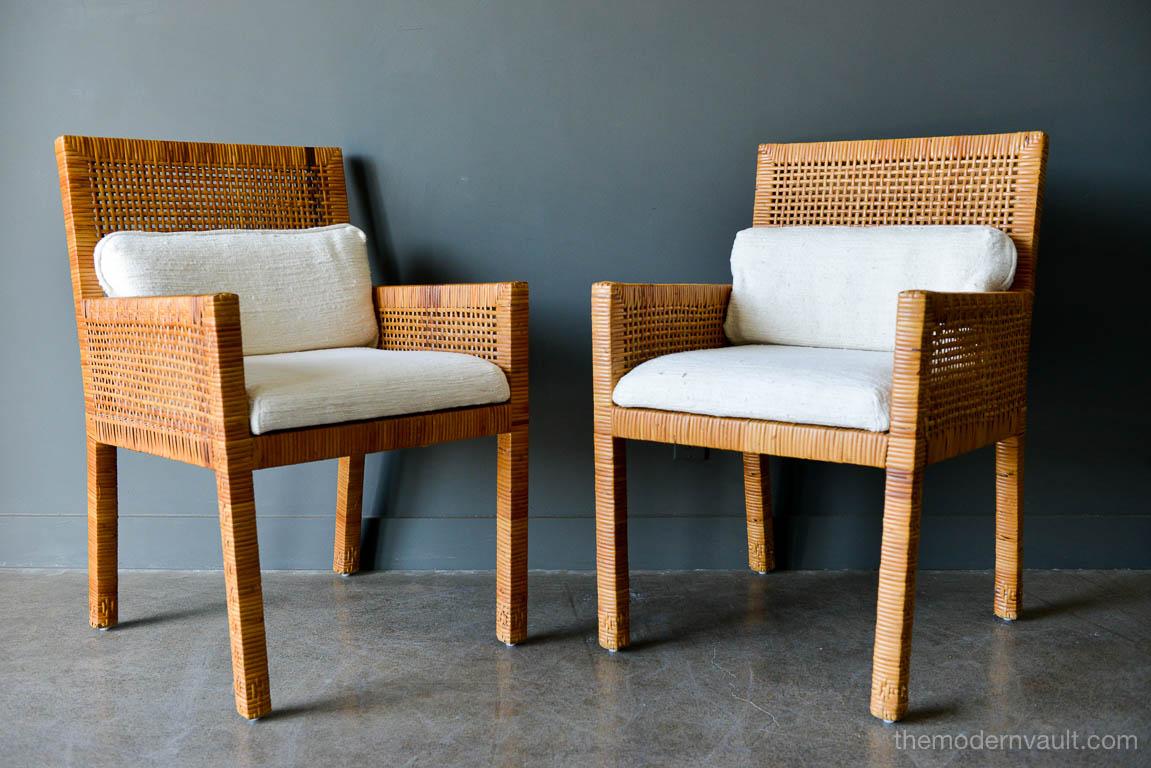 Mid-Century Modern Pair of Cane Wrapped Armchairs in the Style of Billy Baldwin, circa 1970