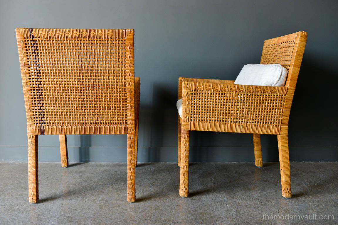 American Pair of Cane Wrapped Armchairs in the Style of Billy Baldwin, circa 1970