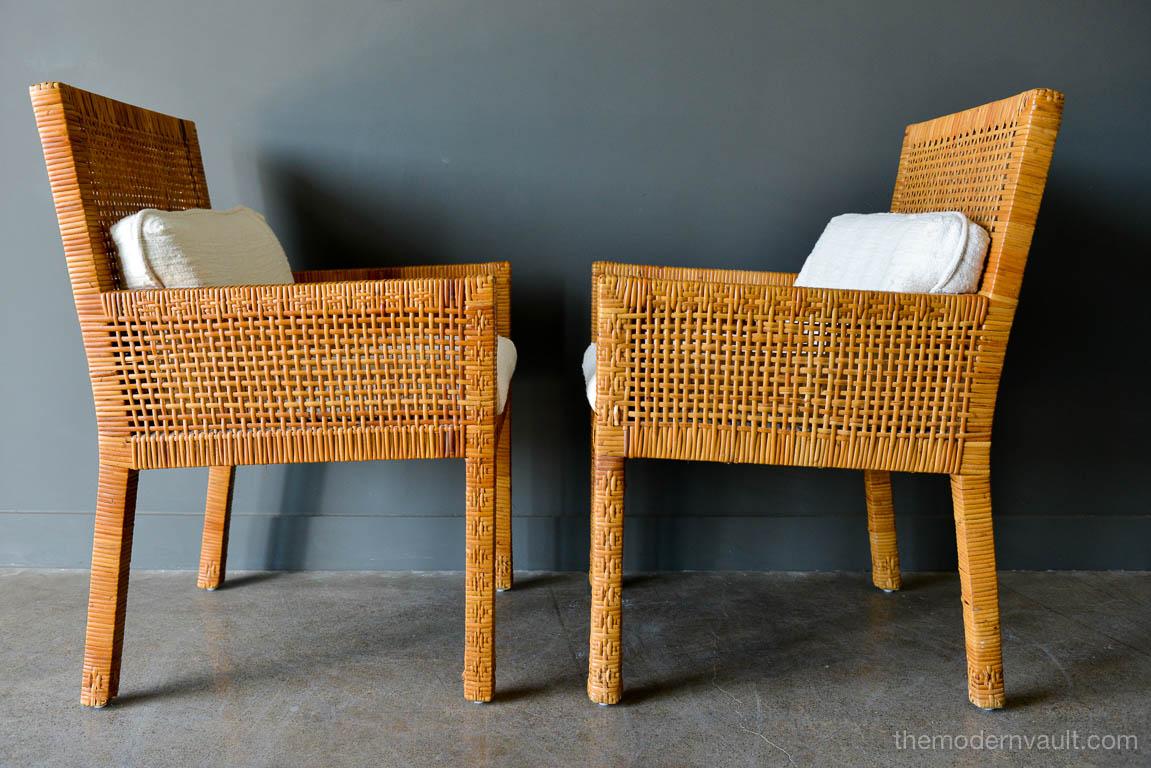 Pair of Cane Wrapped Armchairs in the Style of Billy Baldwin, circa 1970 In Good Condition In Costa Mesa, CA