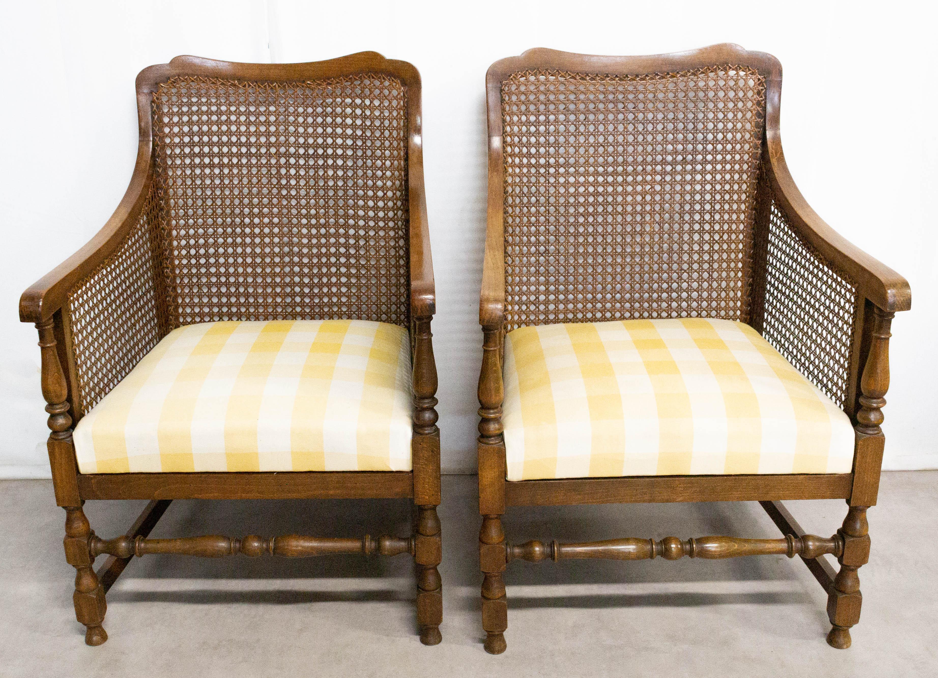 Pair of Caned Armchairs French, Beech Early 20th Century In Good Condition In Labrit, Landes
